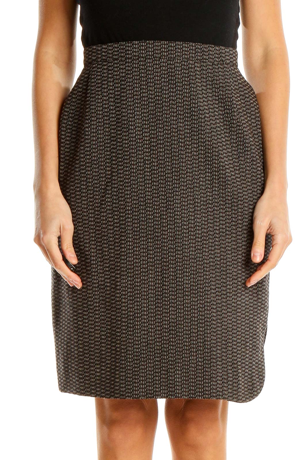 Black Textured Classic Pencil Skirt Front