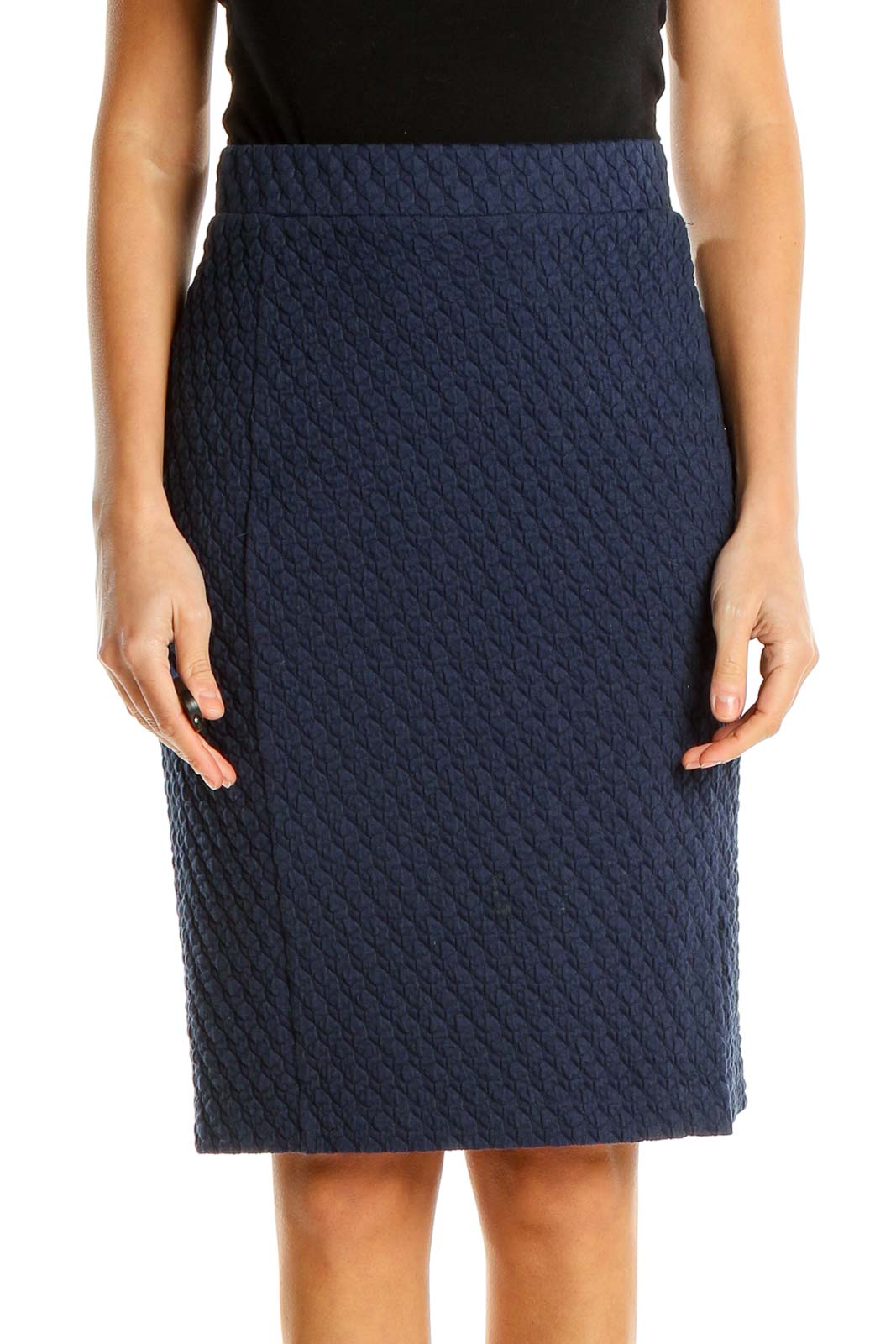 Blue Textured Classic Pencil Skirt Front
