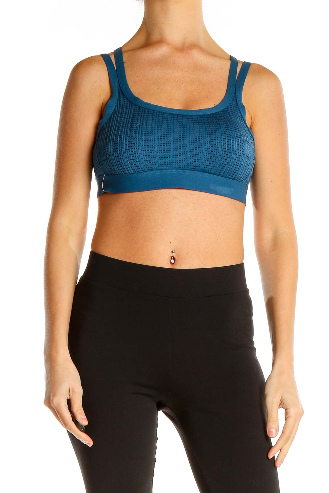 Blue Textured Sports Bra Front