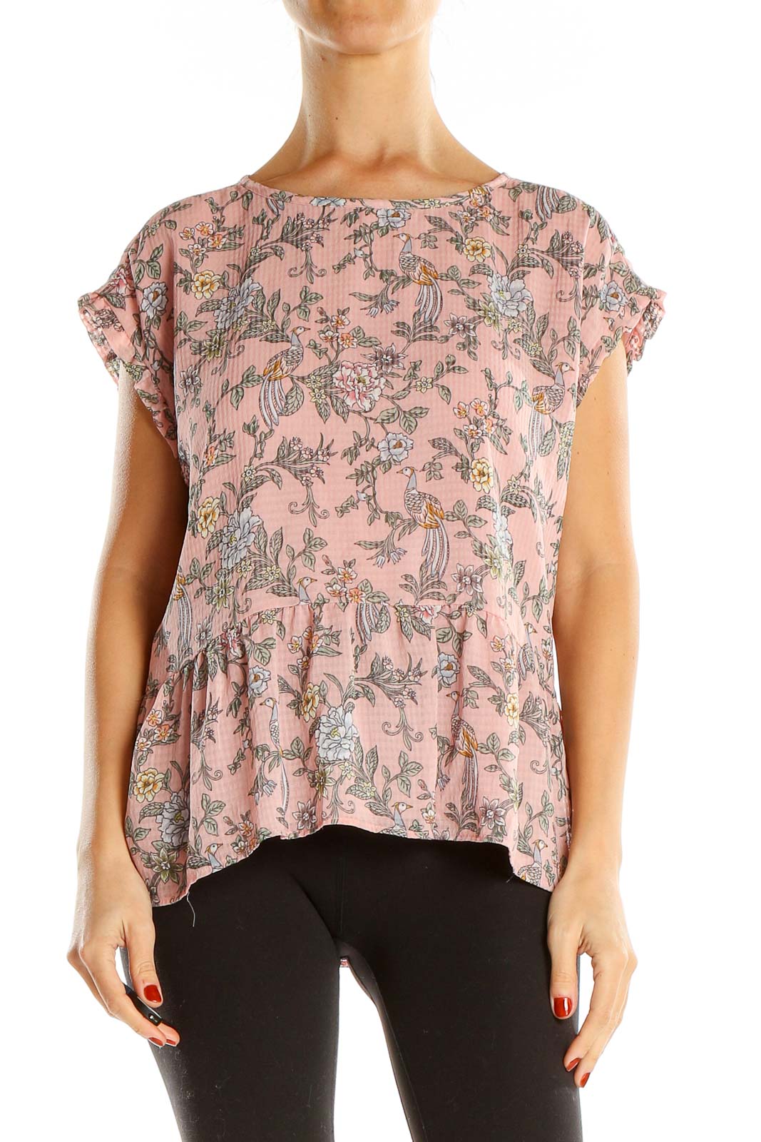 Pink Floral Print Chic Blouse Front