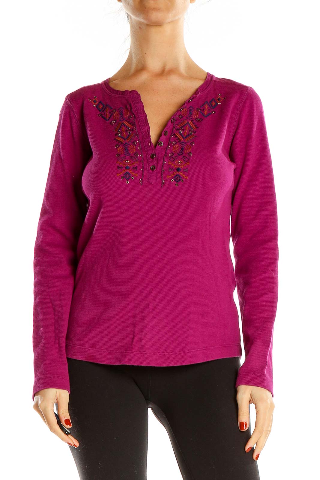 Purple Embroidered Casual Top Front