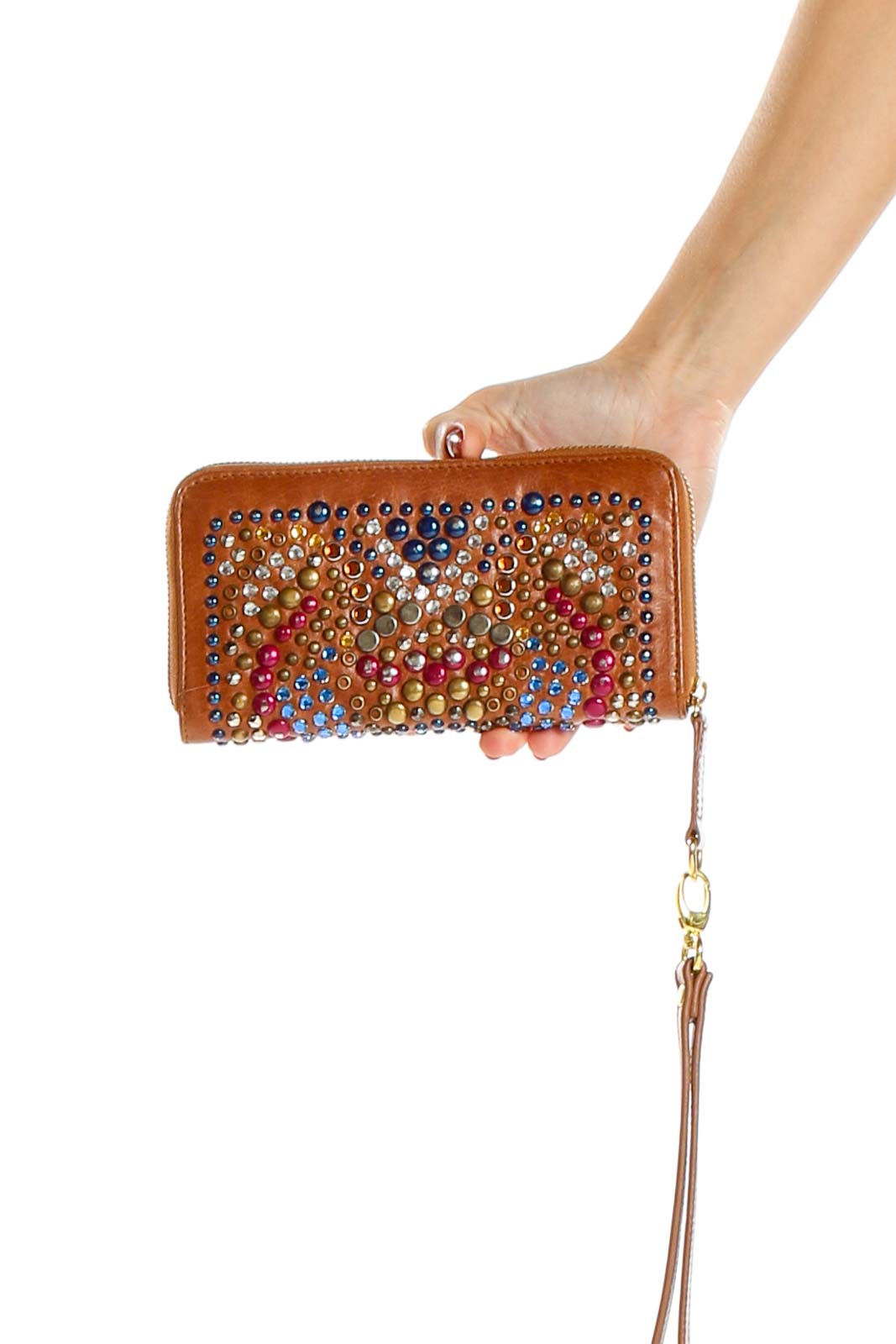 Brown Studded Clutch Bag Front