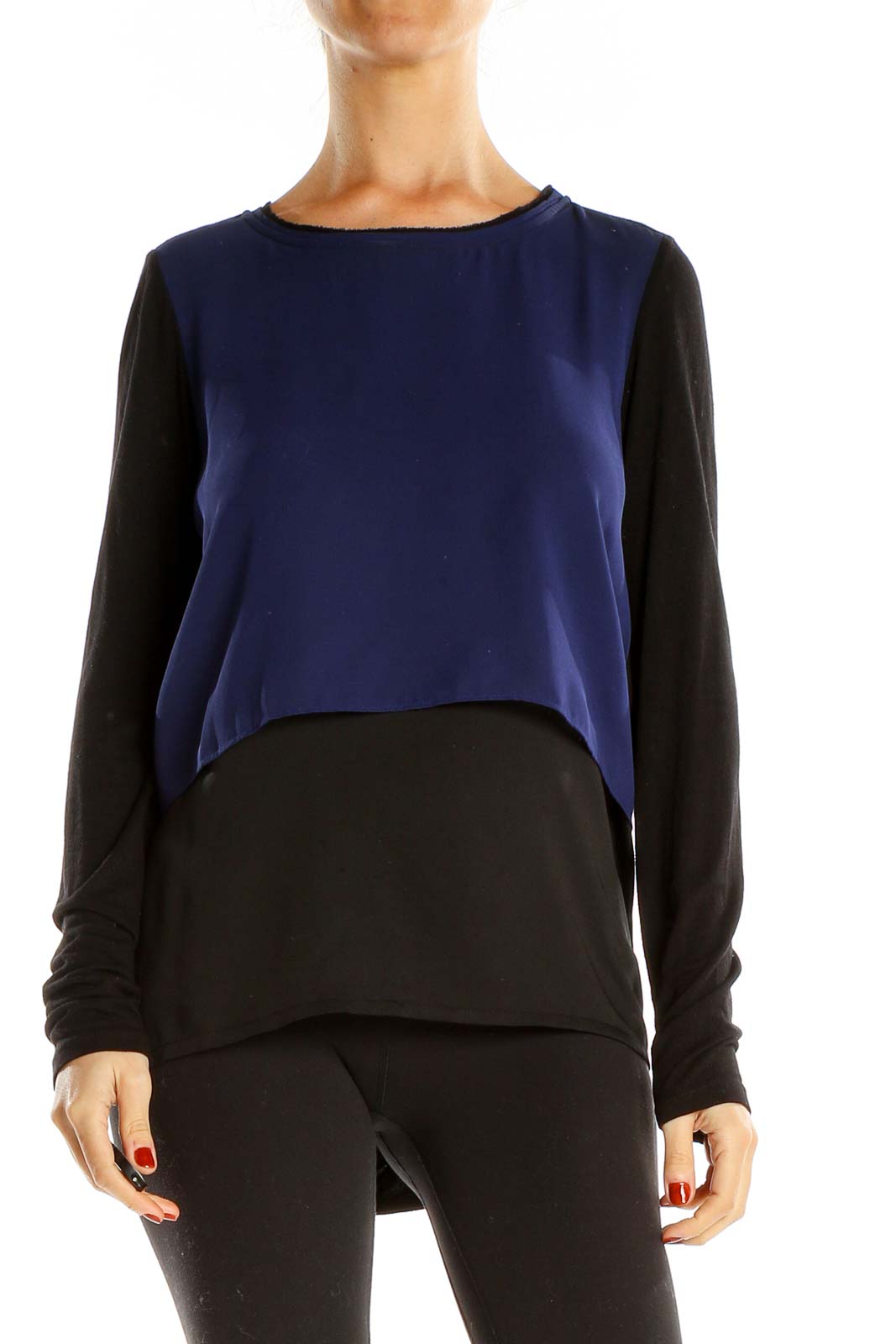 Blue Black Colorblock Layered All Day Wear Top Front