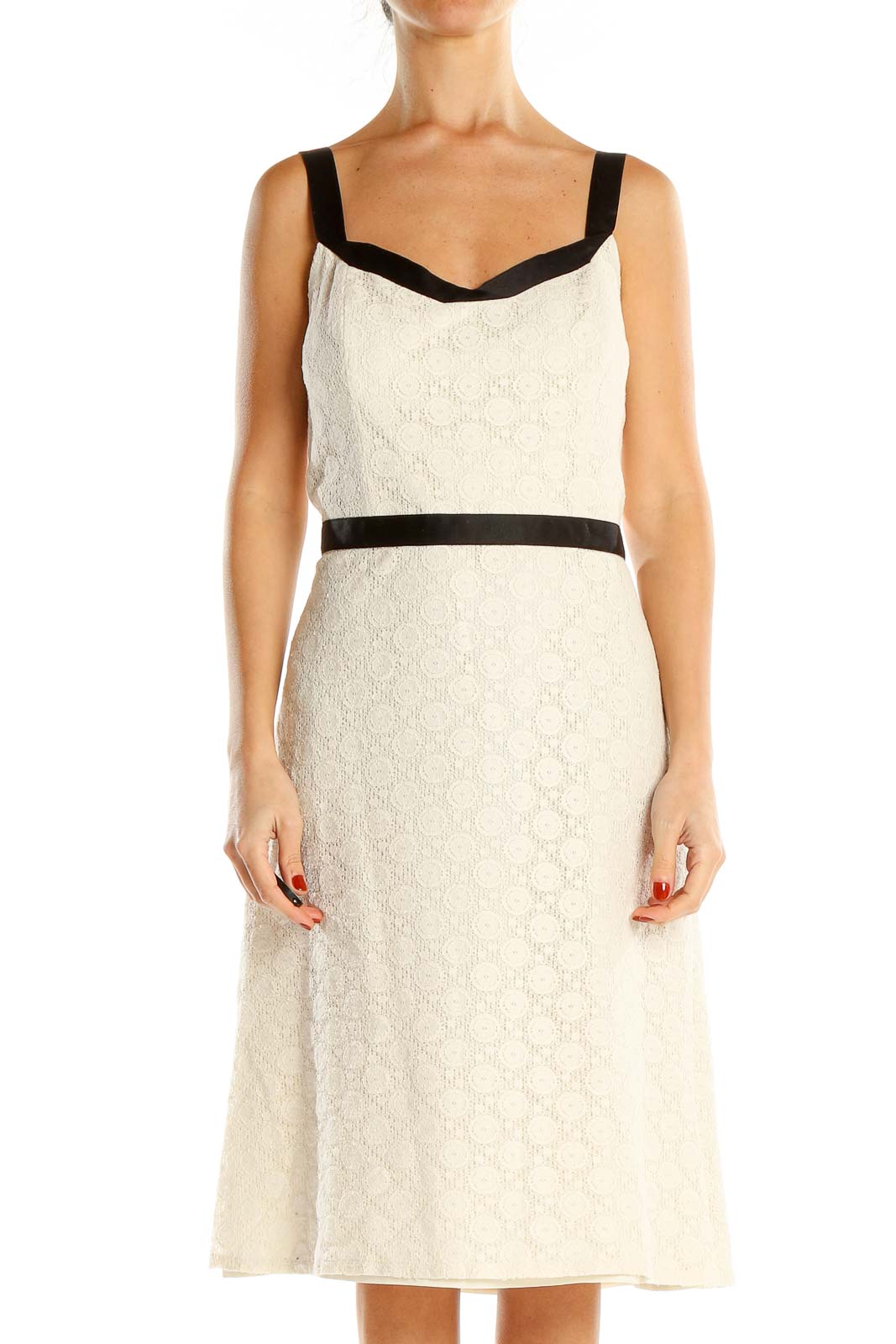 Cream Black Lace Classic Fit & Flare Dress Front