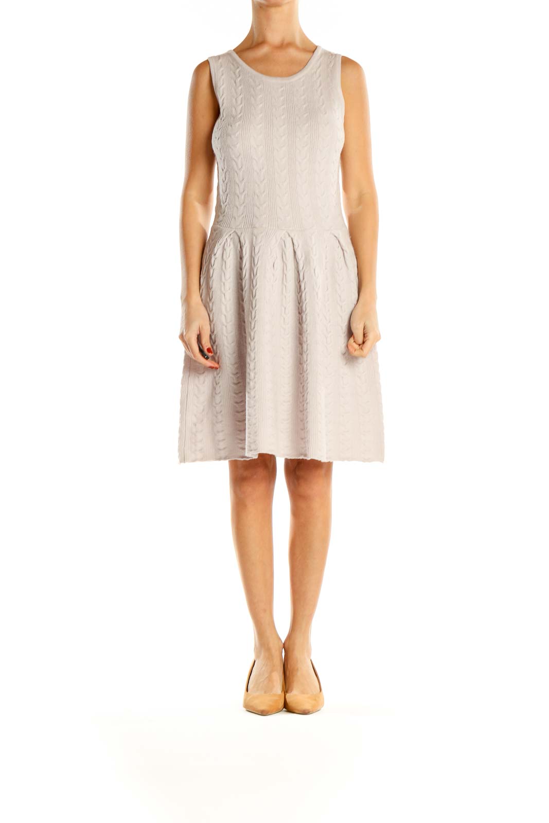 BCBG MaxAzria Tan Cable Knit Structured Fit Flare Dress