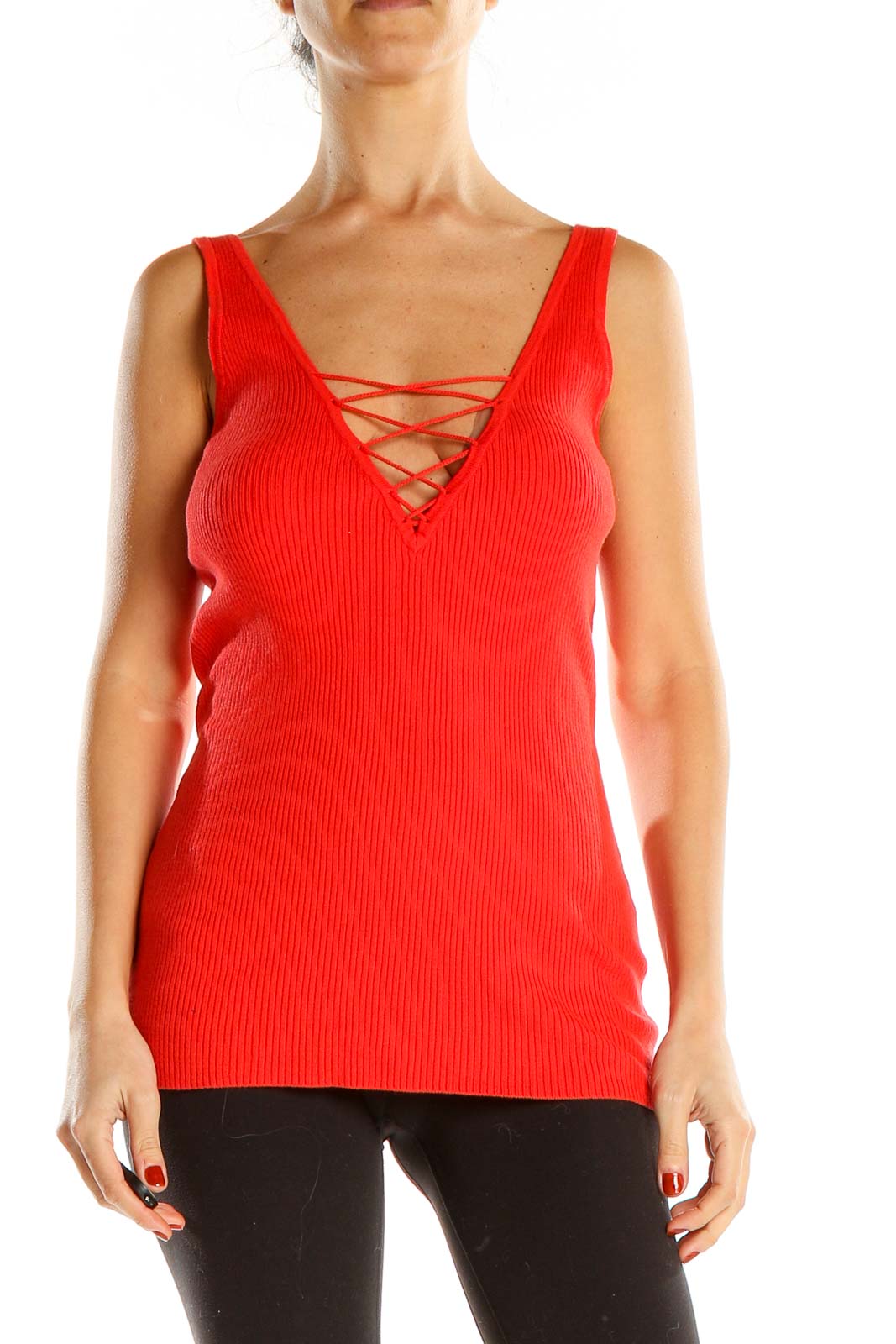 Red Laceup All Day Wear Top Front