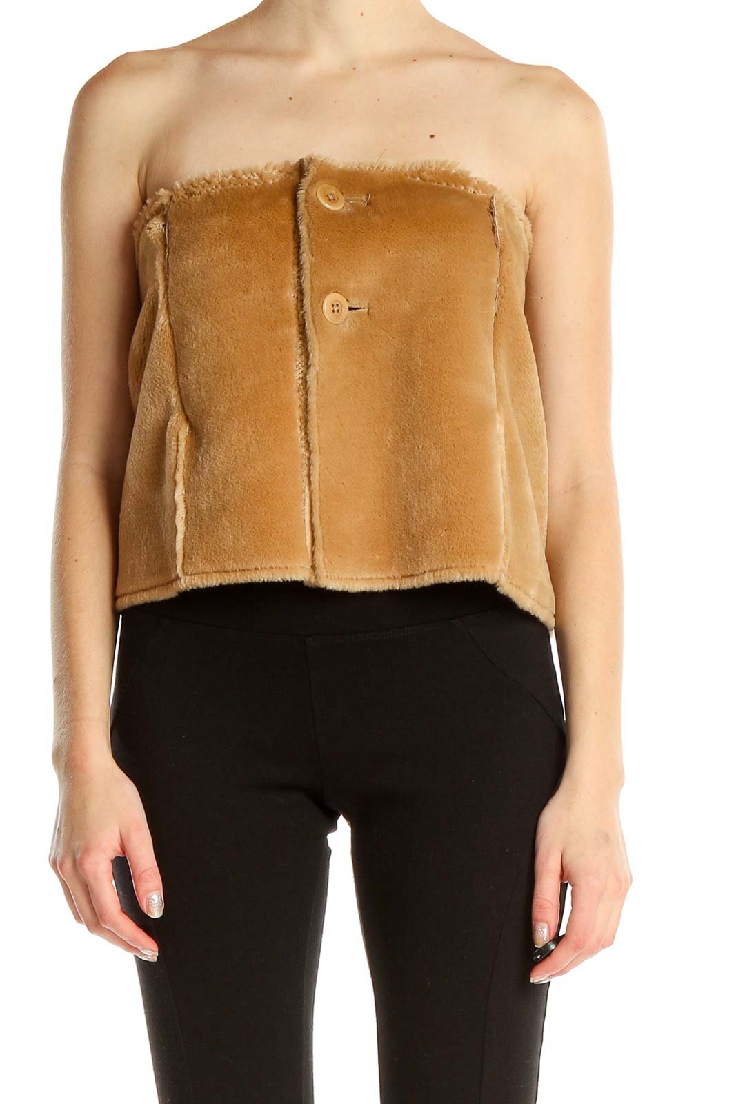 Brown Faux Fur Reworked Fun Tube Top Front