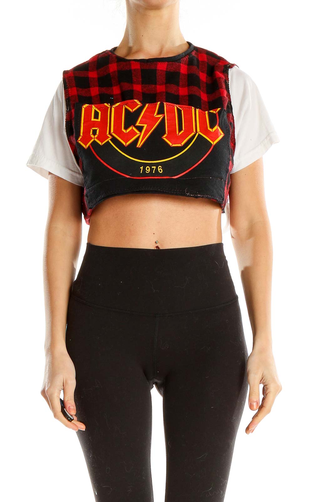 Red Black Graphic Print Cropped Reworked Shirt Front