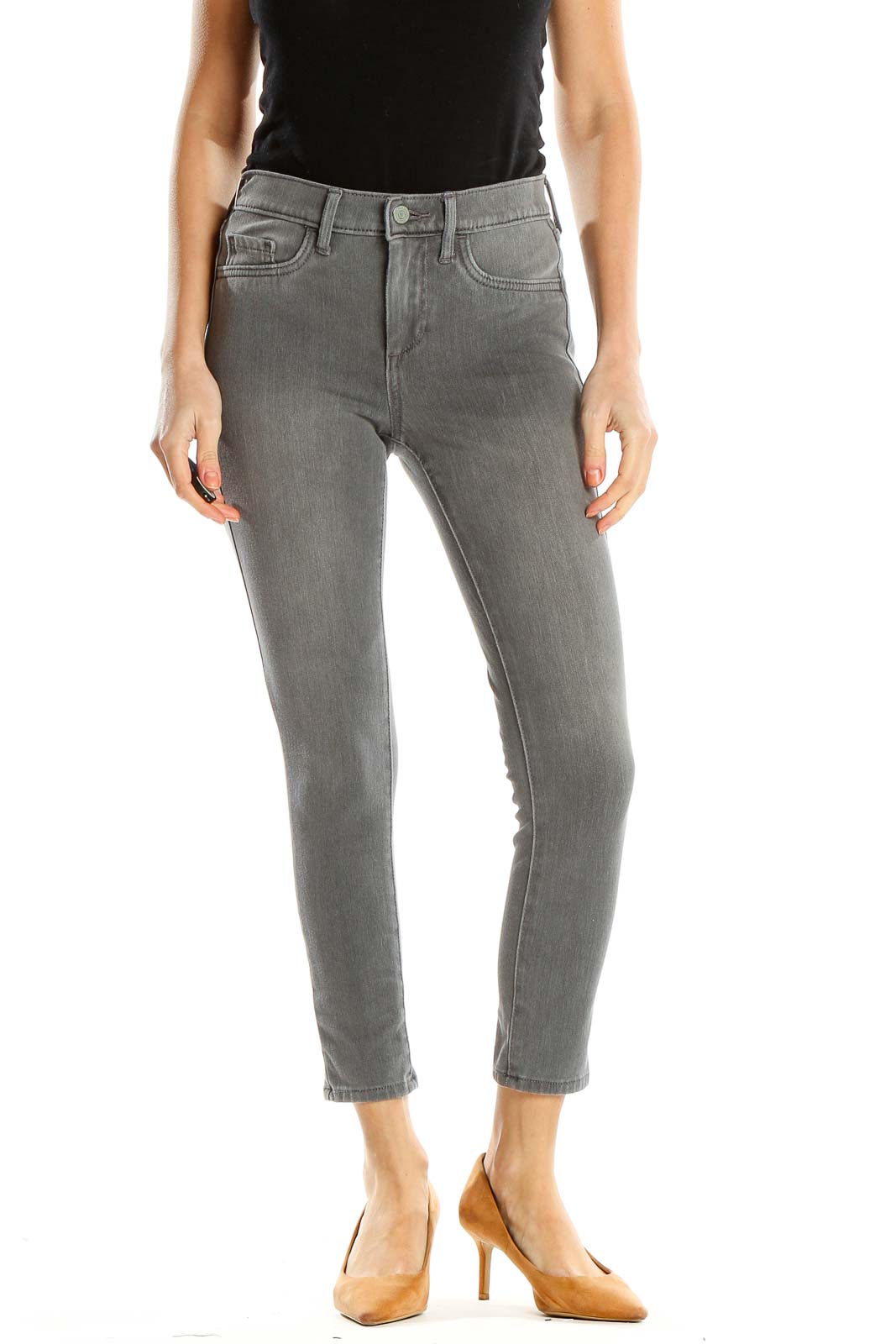 Gray Cropped Jeans Front