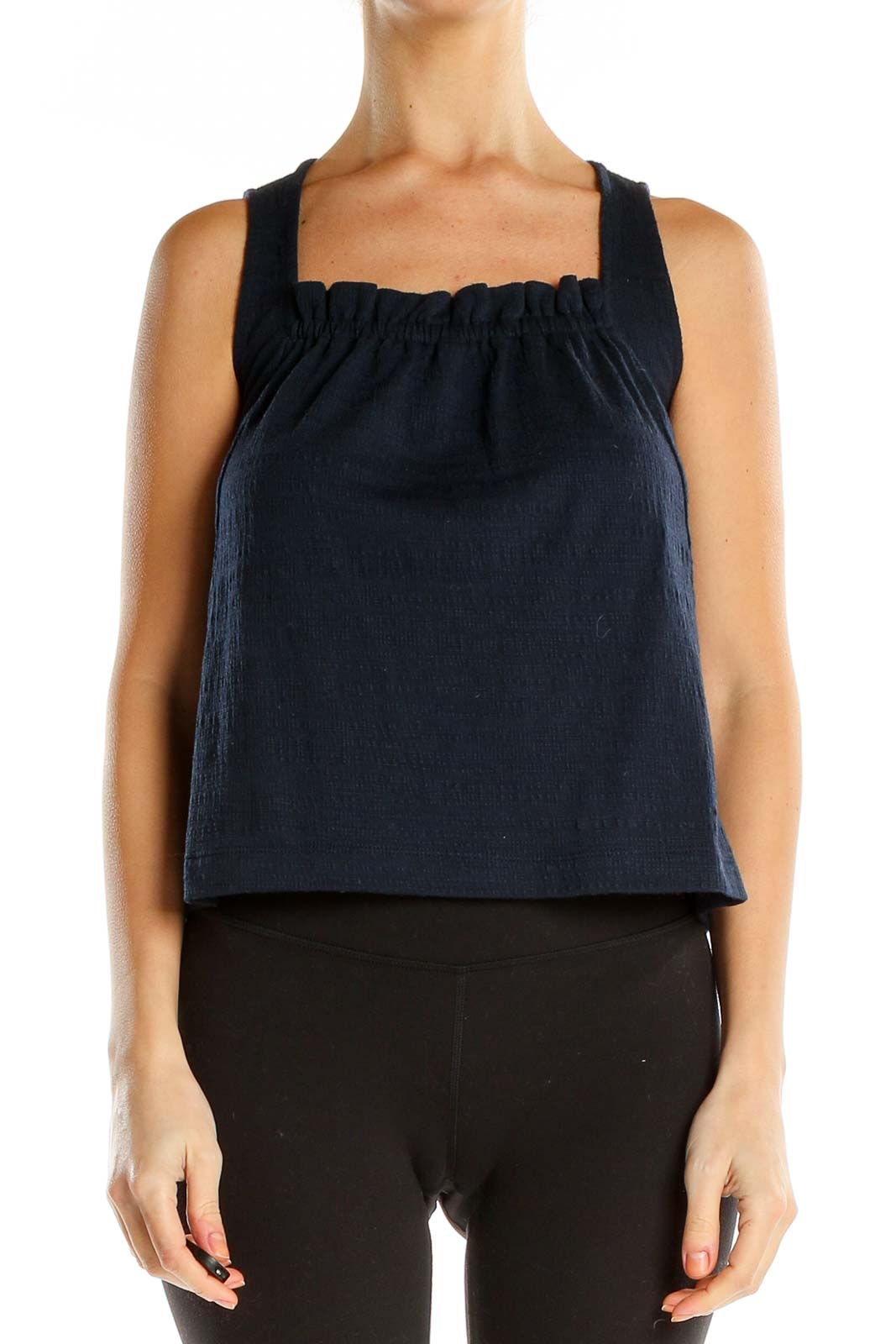 Blue Square Neck Chic Tank Top Front