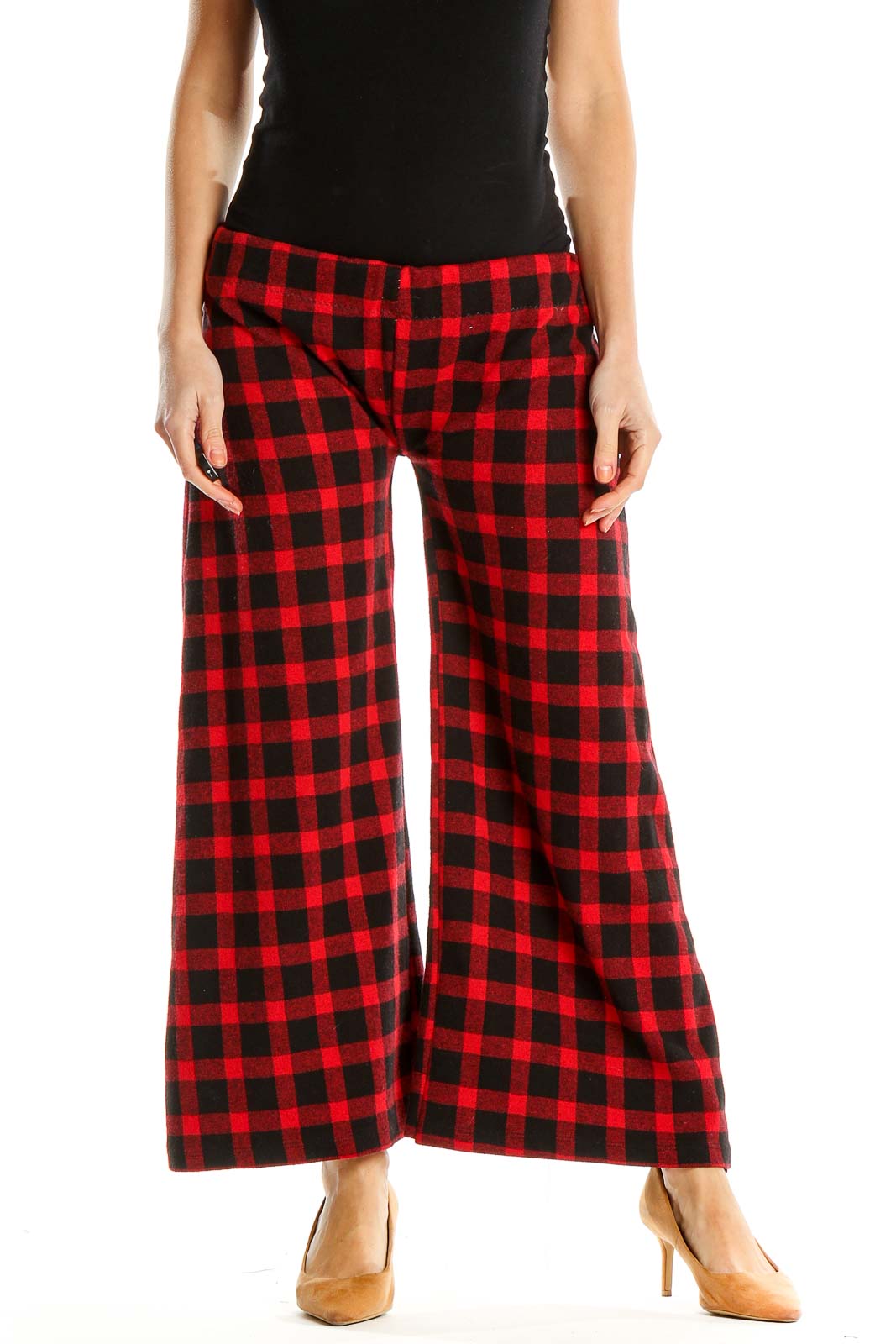 Red Checkered Reworked Wide Leg Pants Front