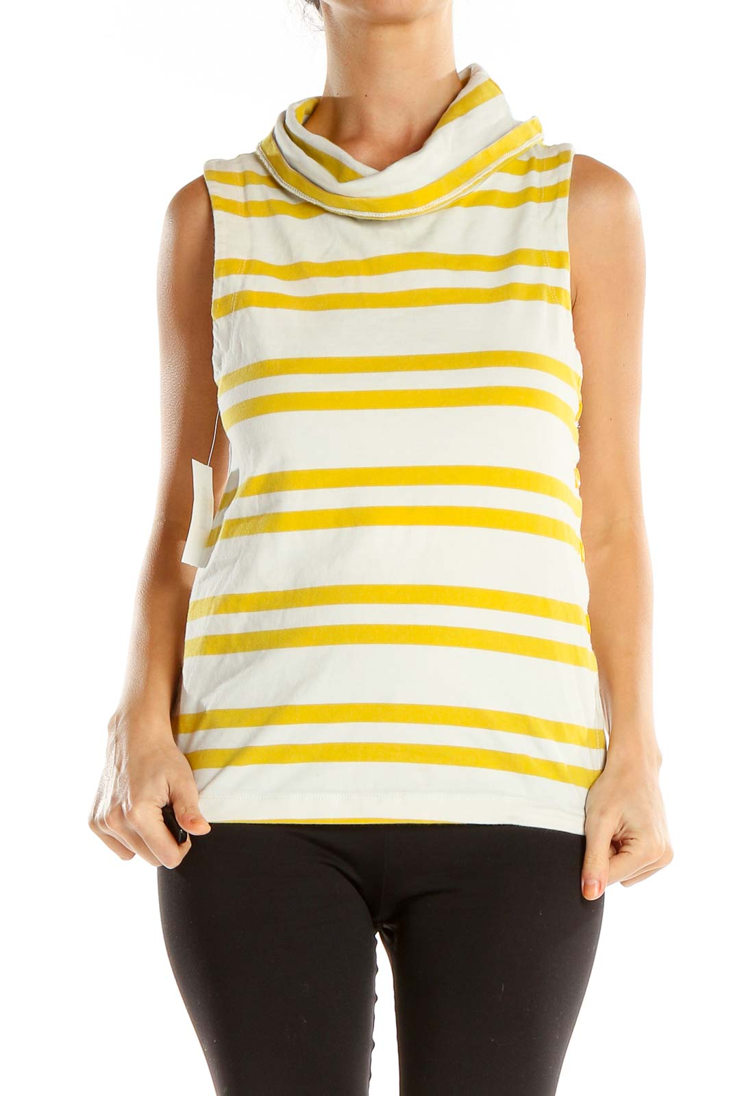 White Yellow Striped Casual Top Front