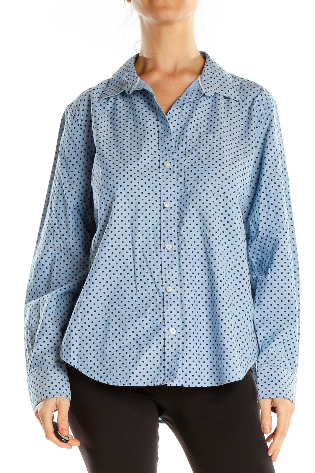 Blue Polka Dot Formal Shirt Front