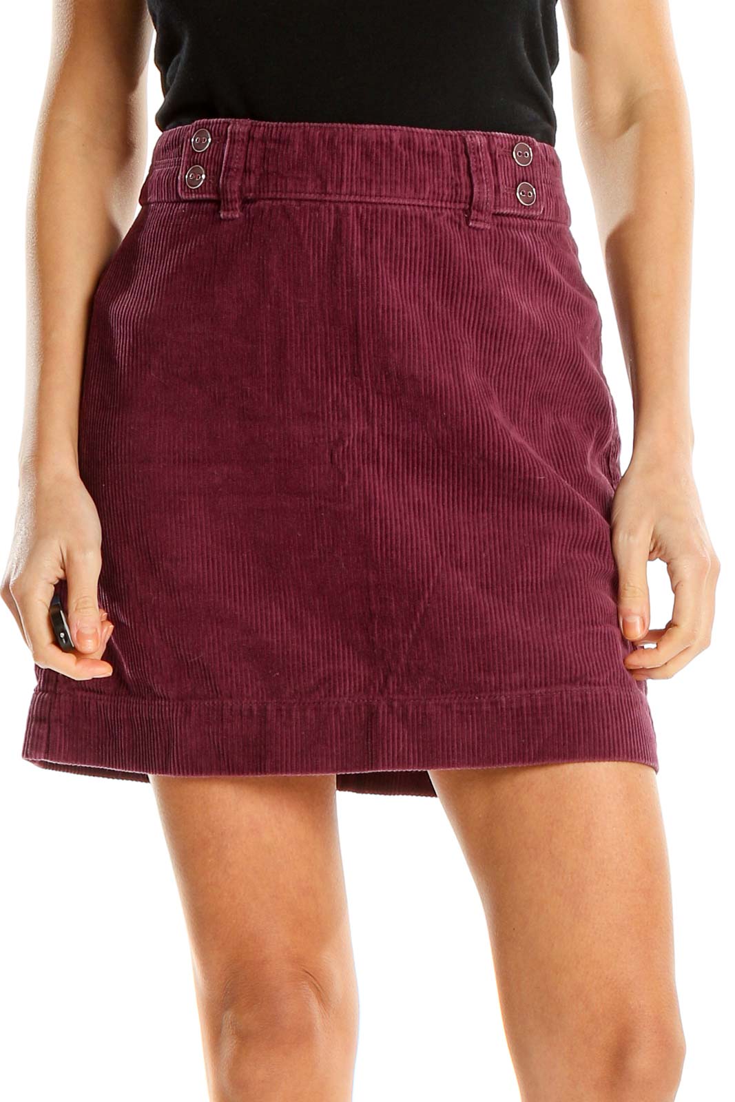 Purple Chic Corduroy A-Line Skirt Front