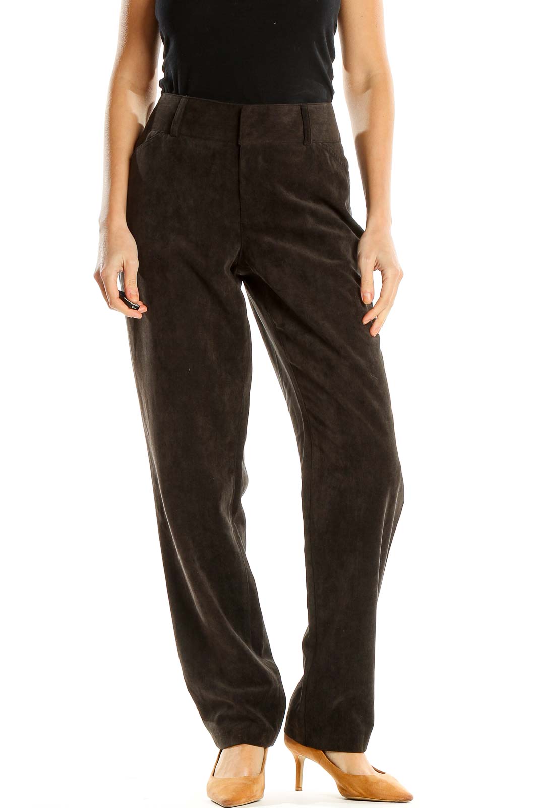 Black Textured All Day Wear Trousers Front