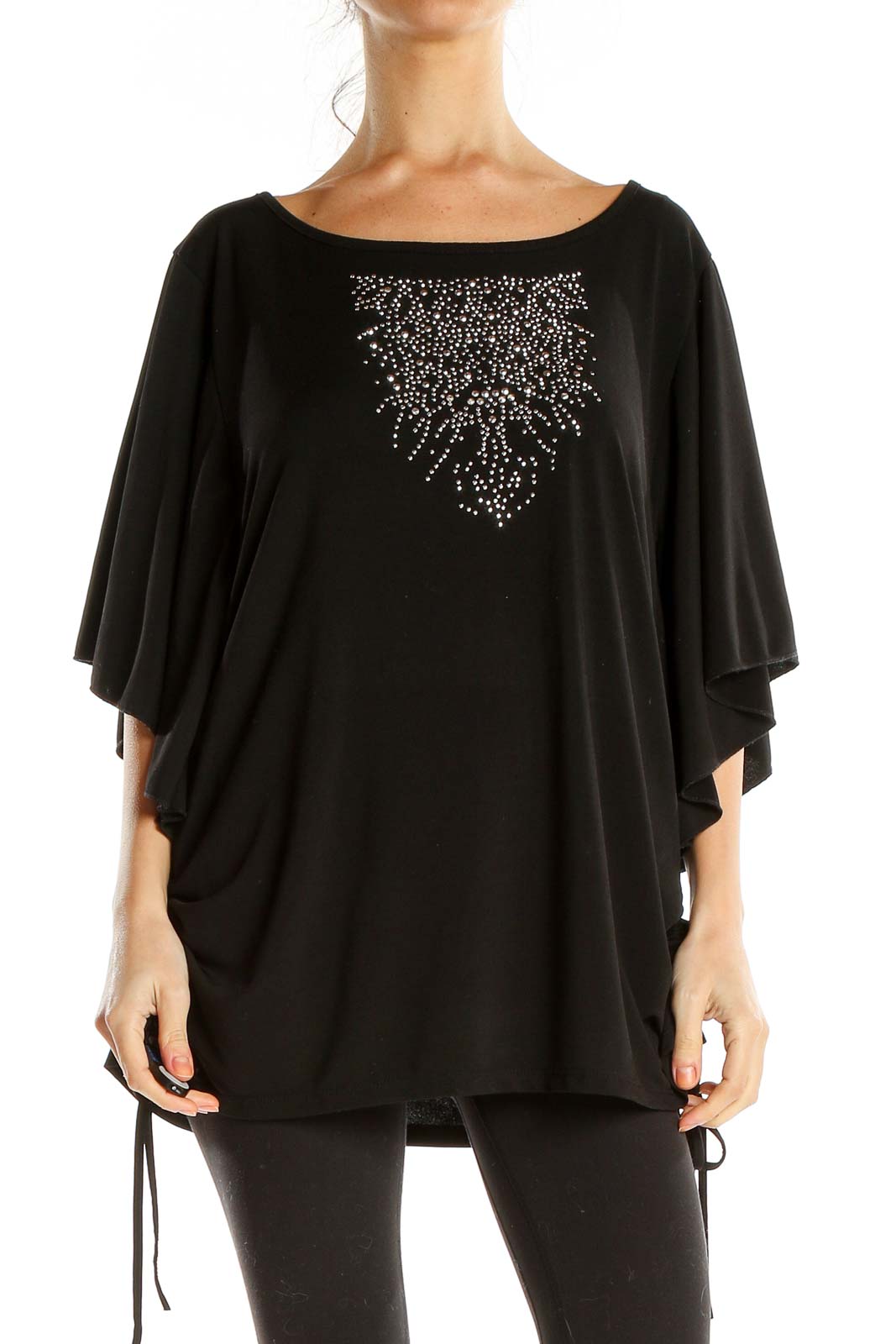 Black Blouse With Sequin Detail Front