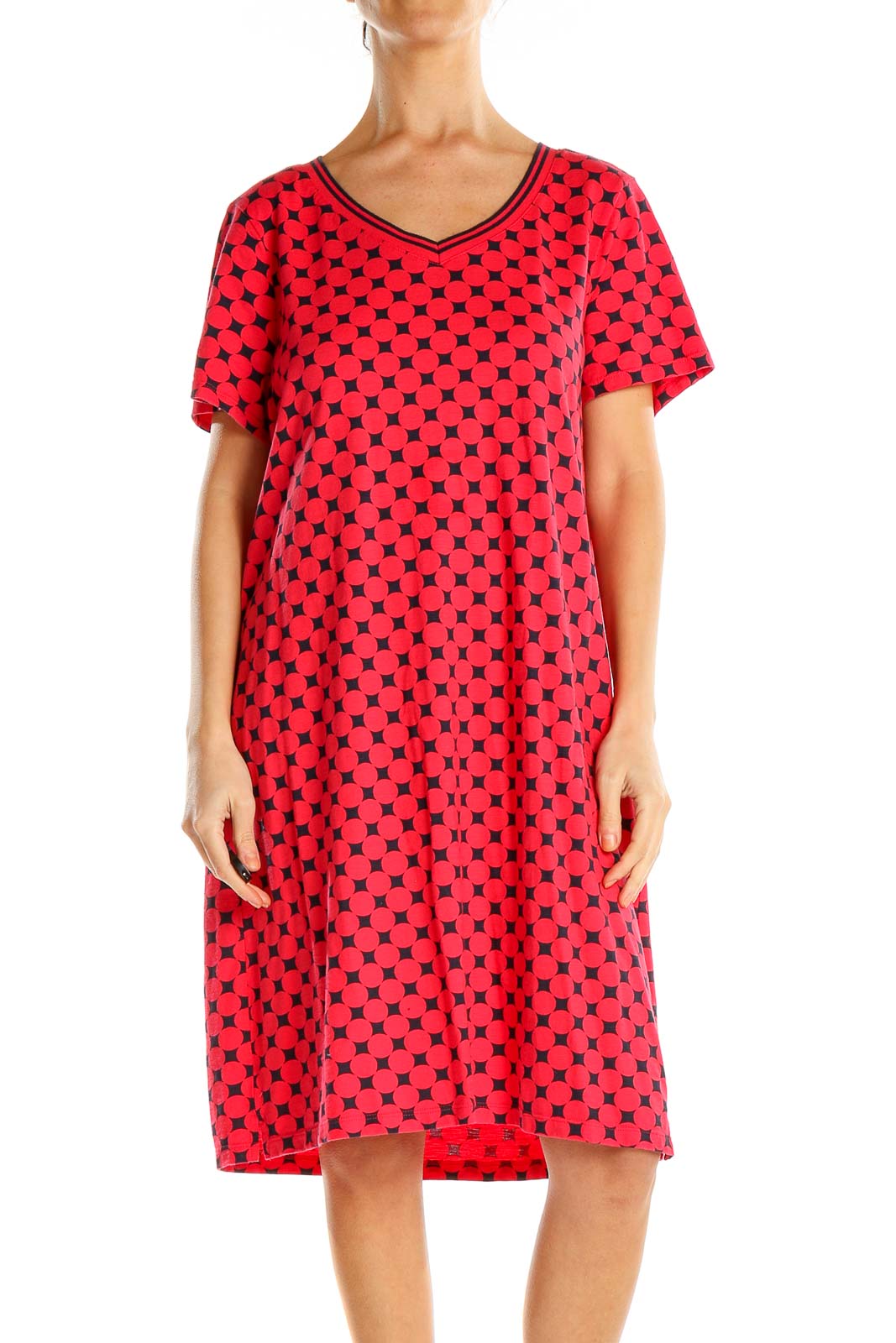 Pink Red Printed Shirt Dress Front