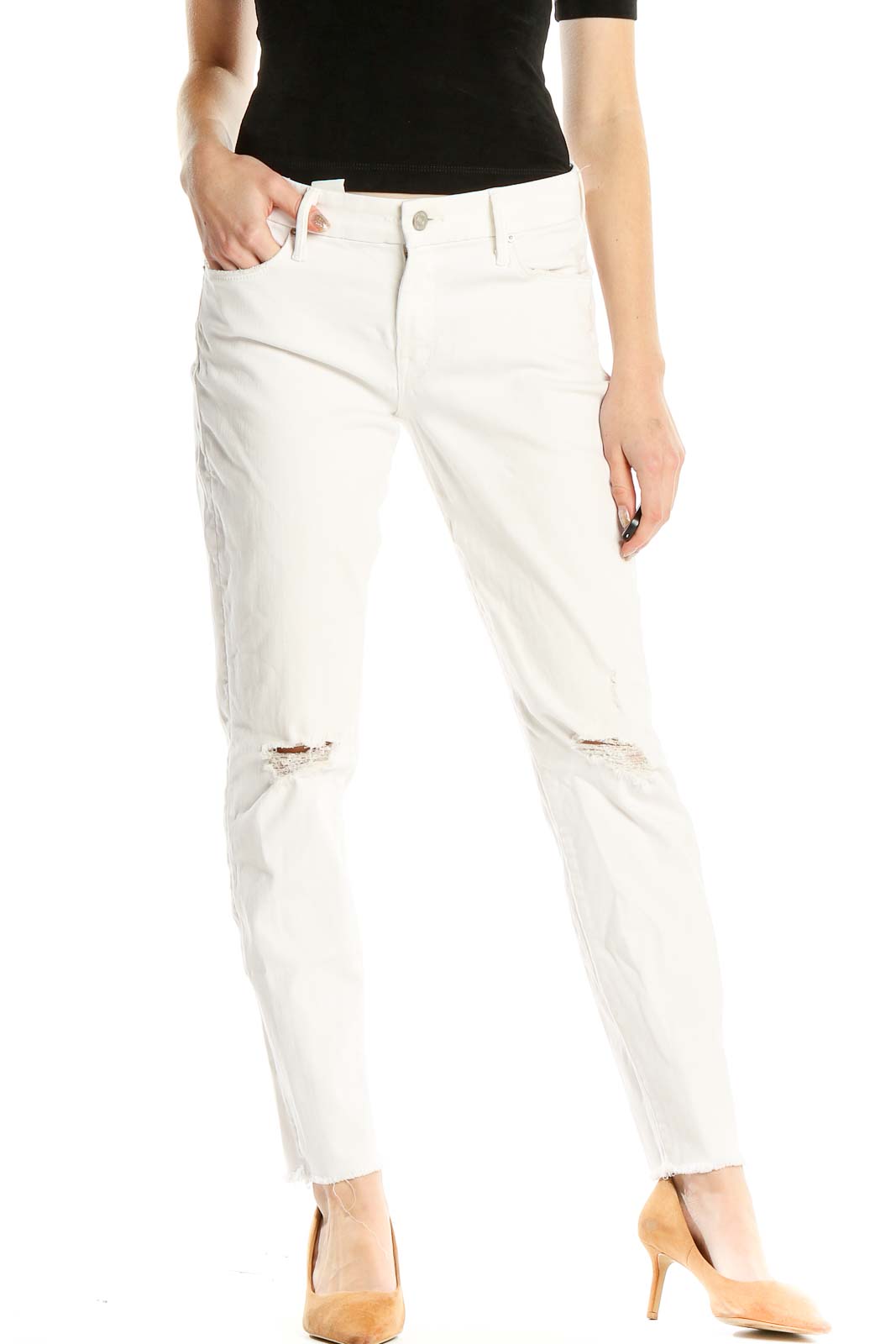White Distressed Jeans Front
