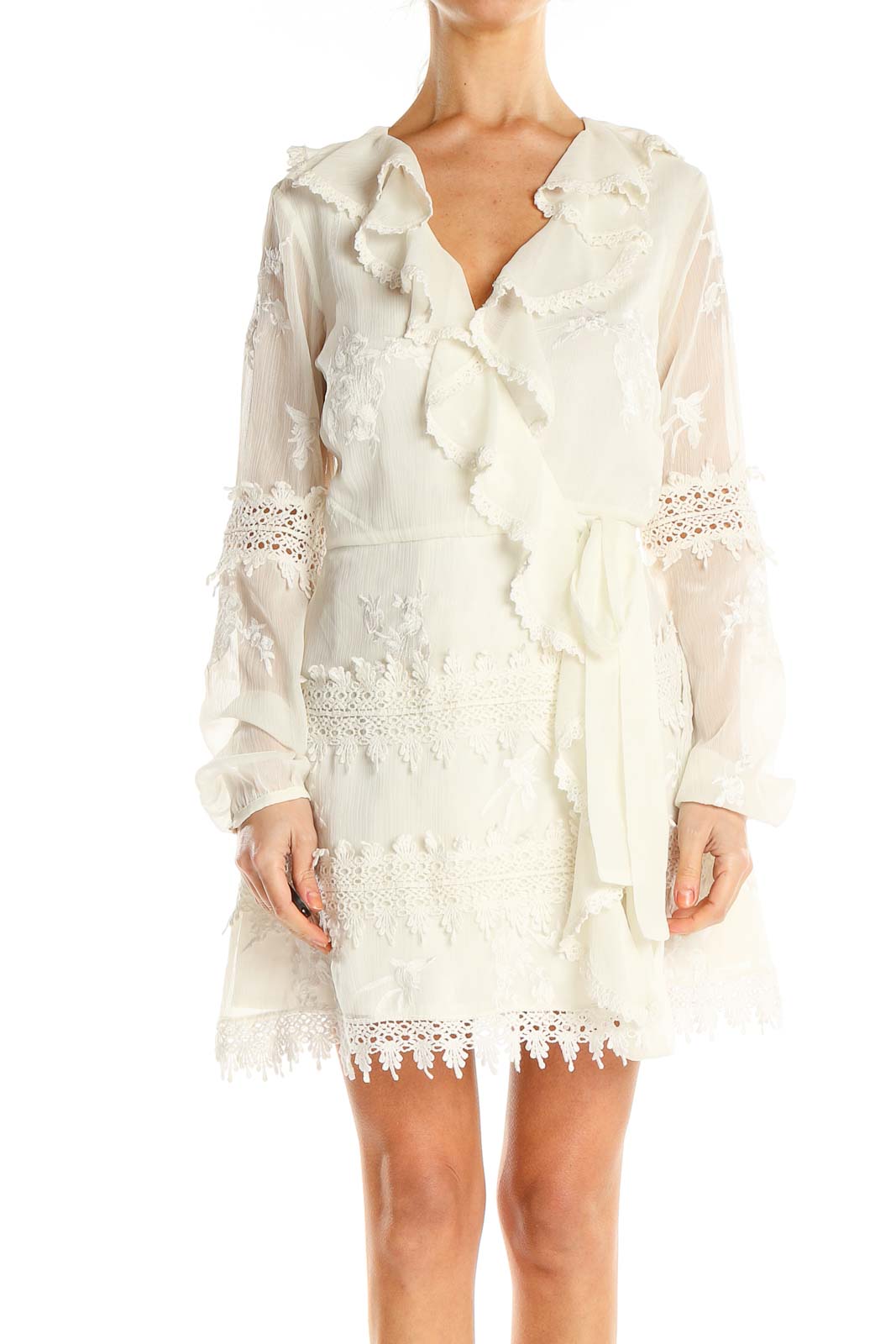 White Lace Bohemian Fit & Flare Dress Front
