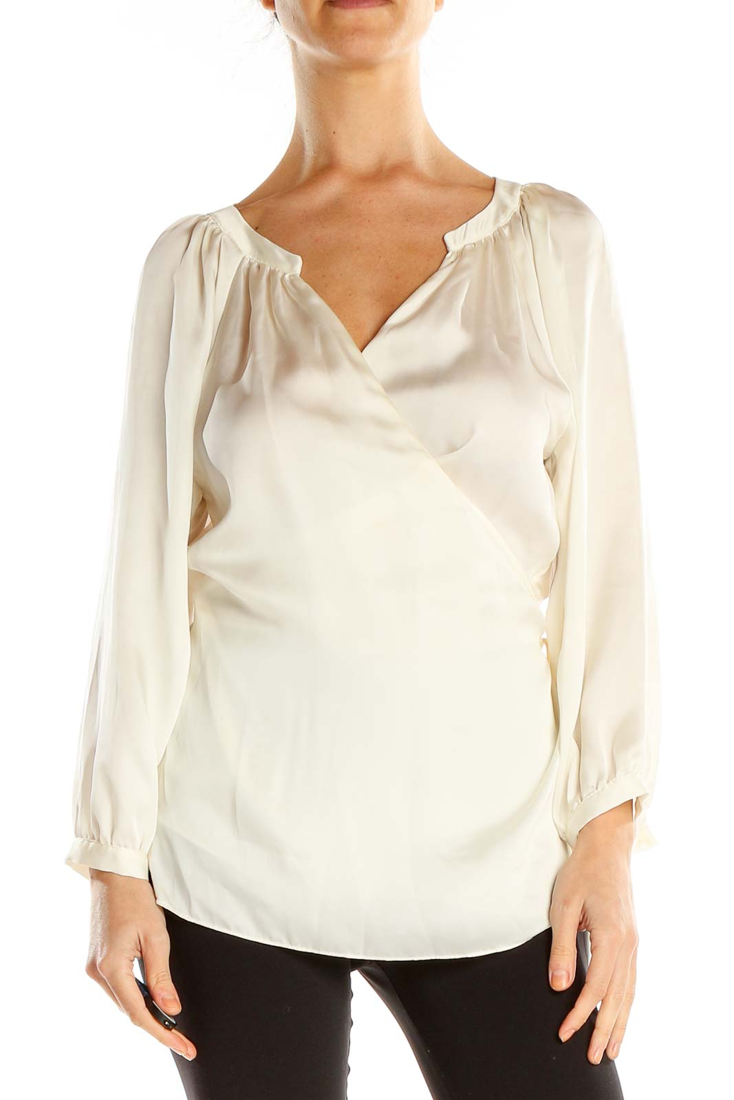 White Chic Wrap Blouse Front