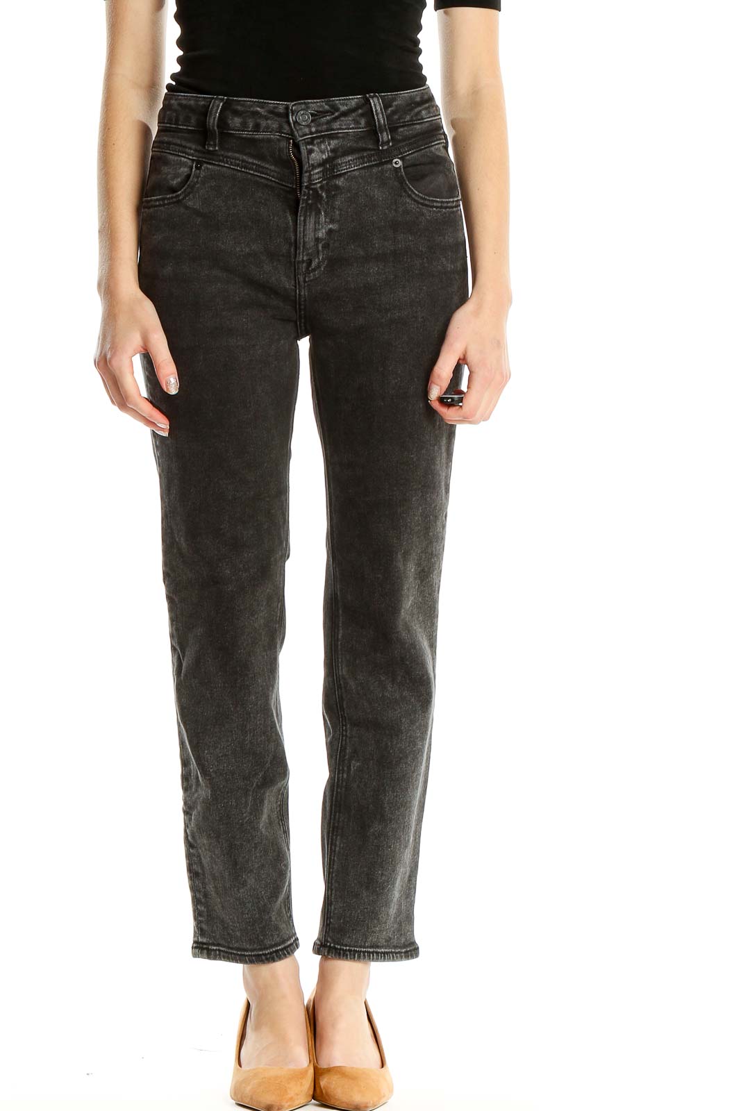 Black Gray Rinse Jeans Front