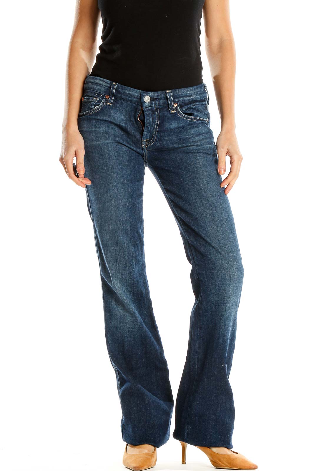 Blue Low Rise Flare Jeans Front