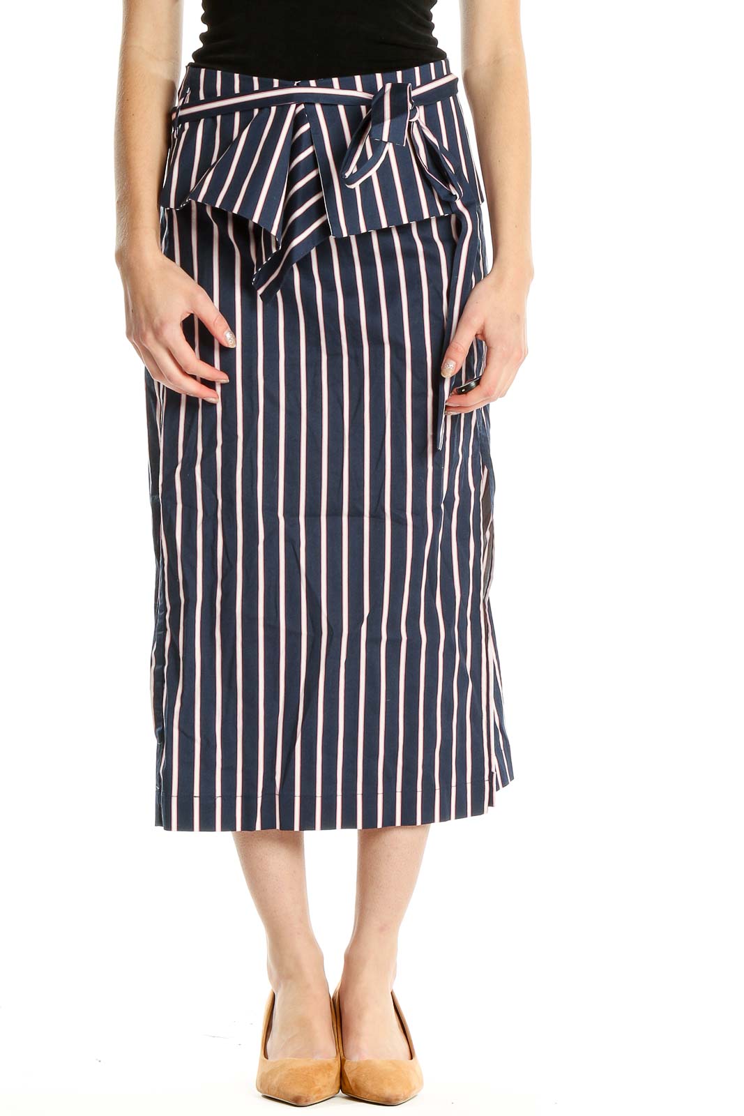 Blue Striped Chic Straight Skirt Front