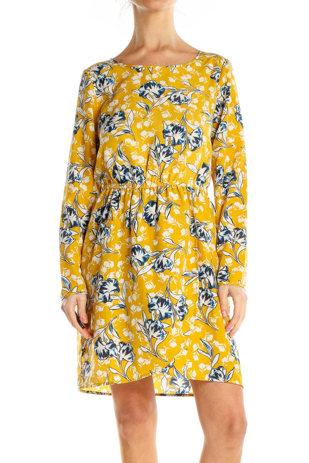 Yellow Floral Print Fit & Flare Dress Front