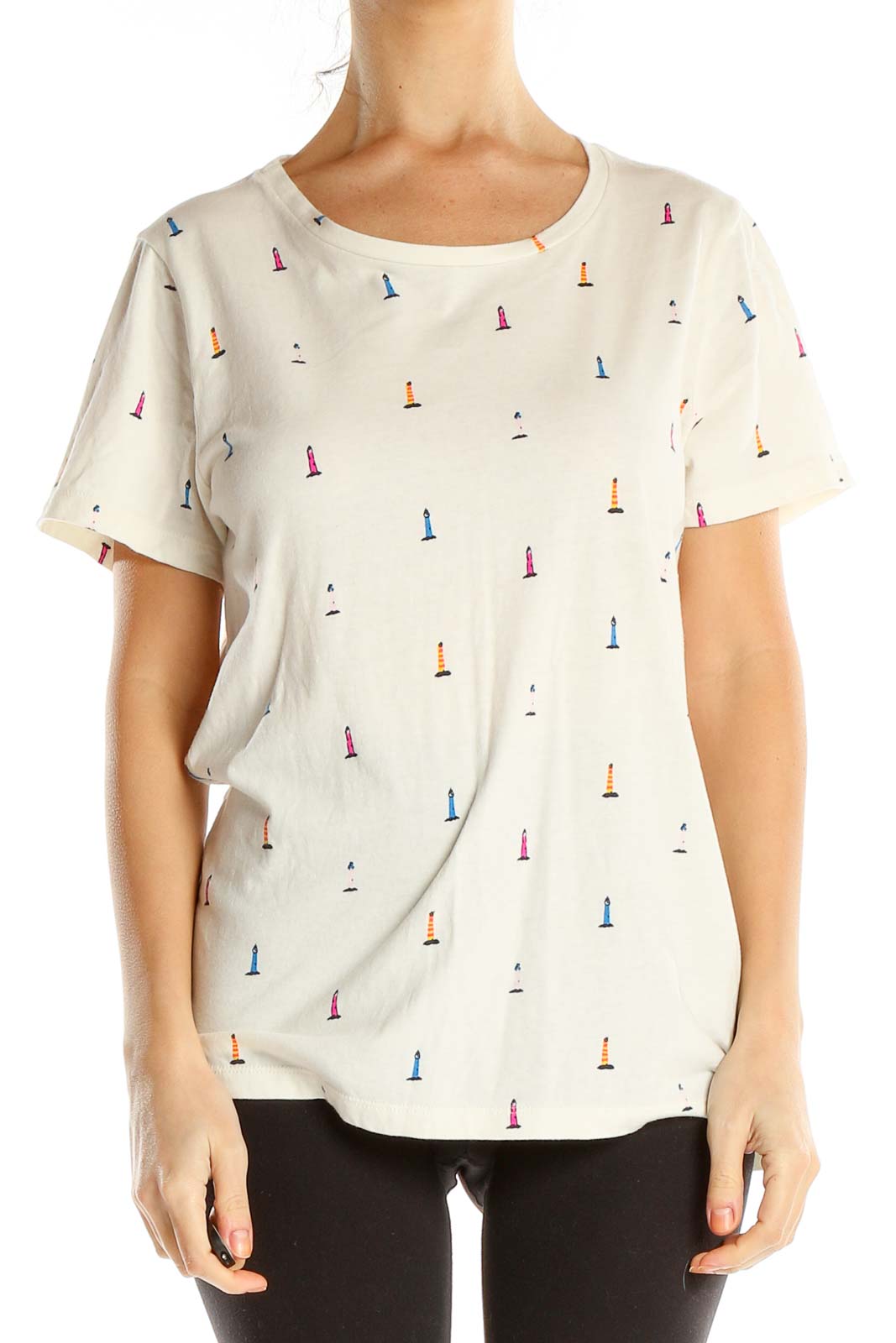 Beige Graphic Print Casual T-Shirt Front