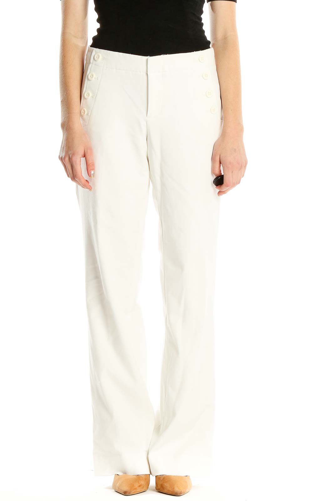 White Casual Trousers Front