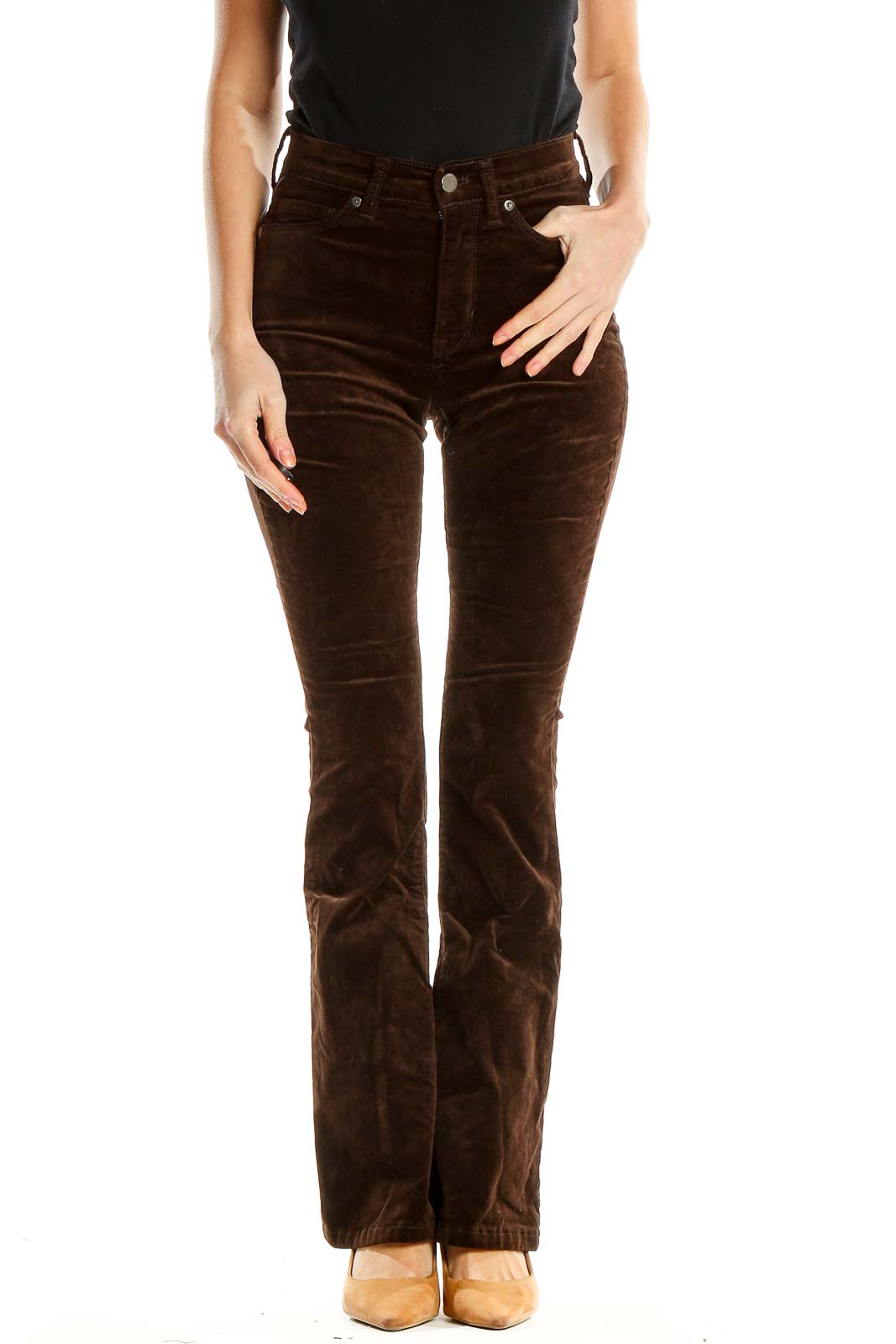 Brown Corduroy Bootcut Jeans Front
