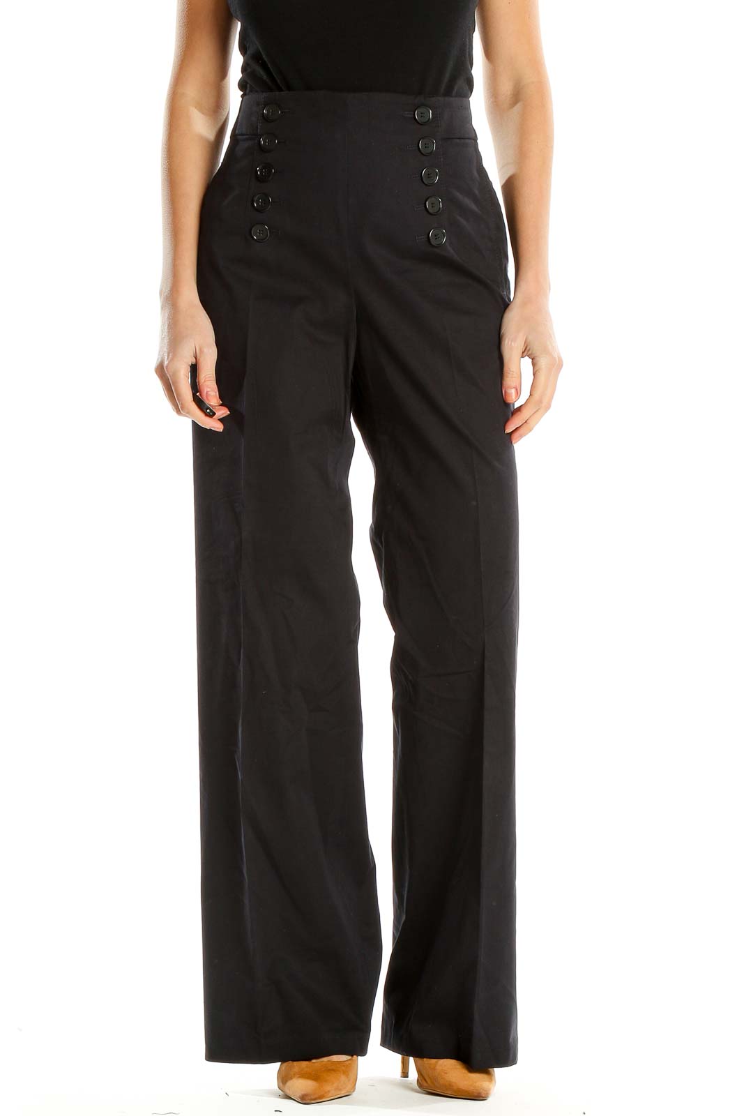 Black Textured Sailor All Day Wear Trousers Front