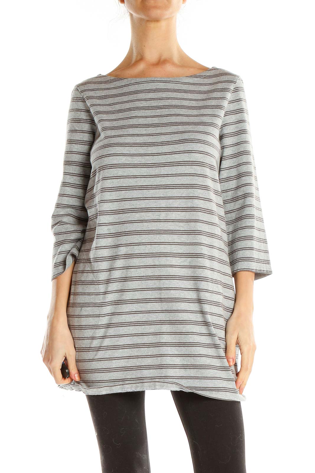Gray Striped All Day Wear Top Front