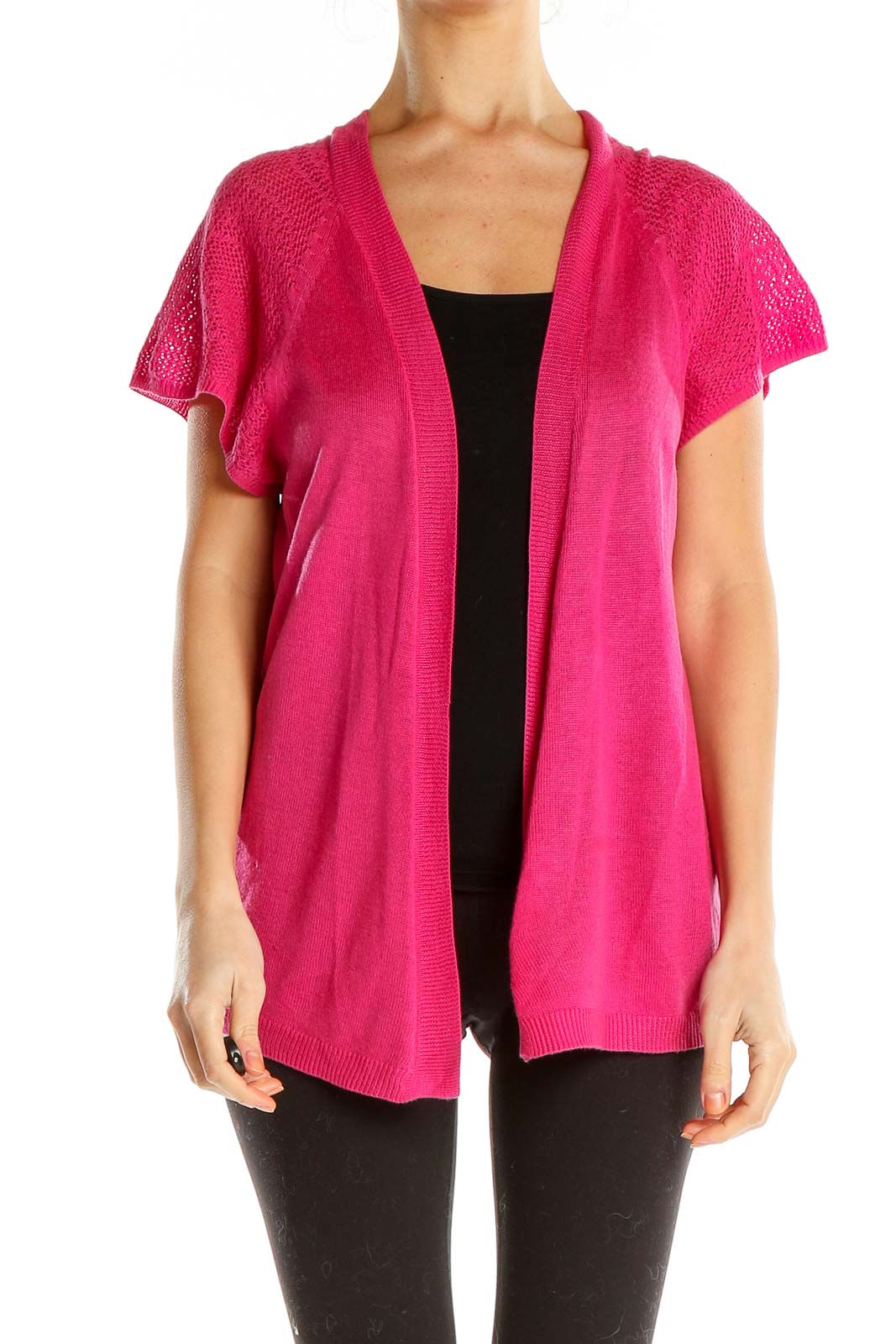 Pink Short Sleeve Cardigan Front