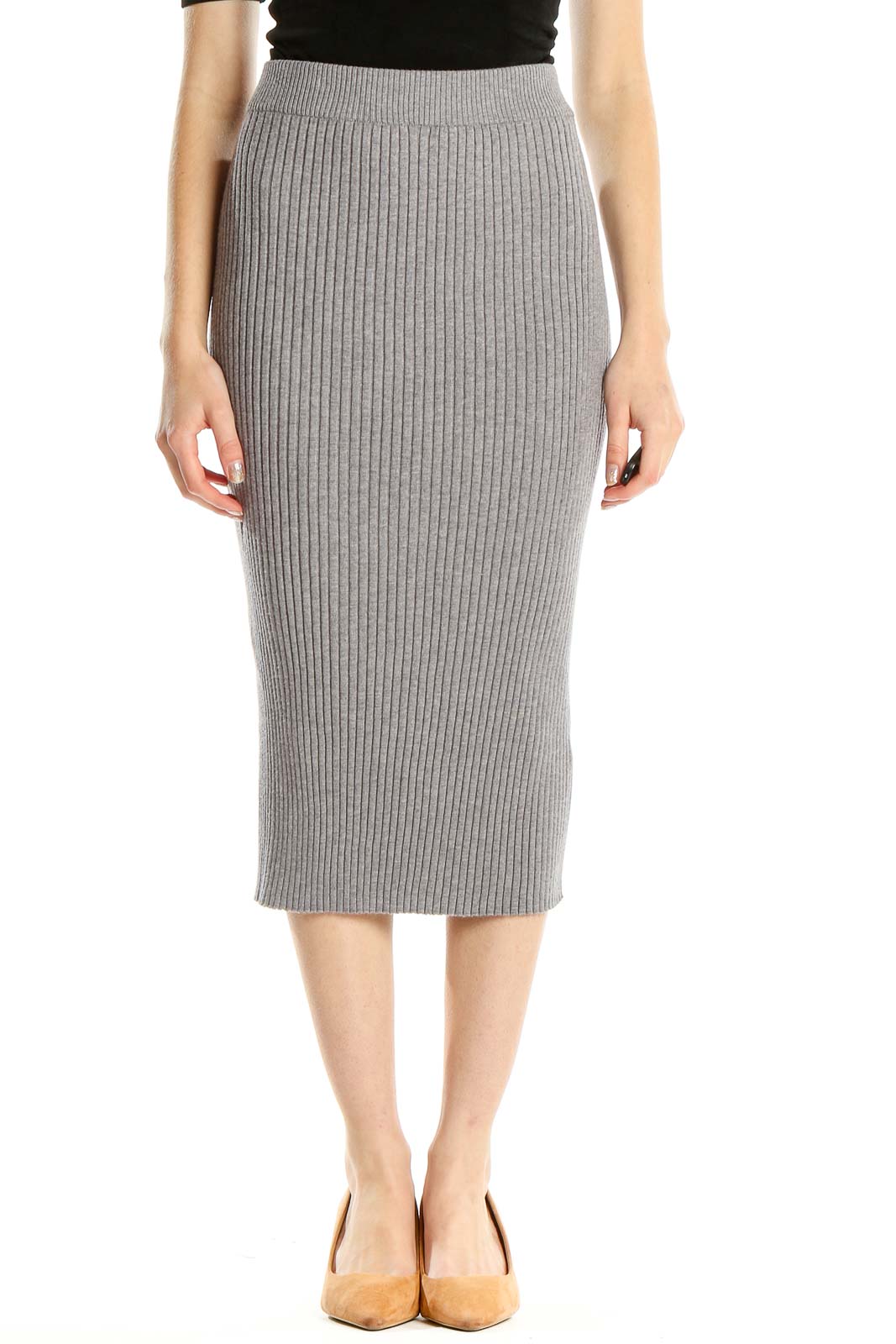 Gray Knit Pencil Skirt Front