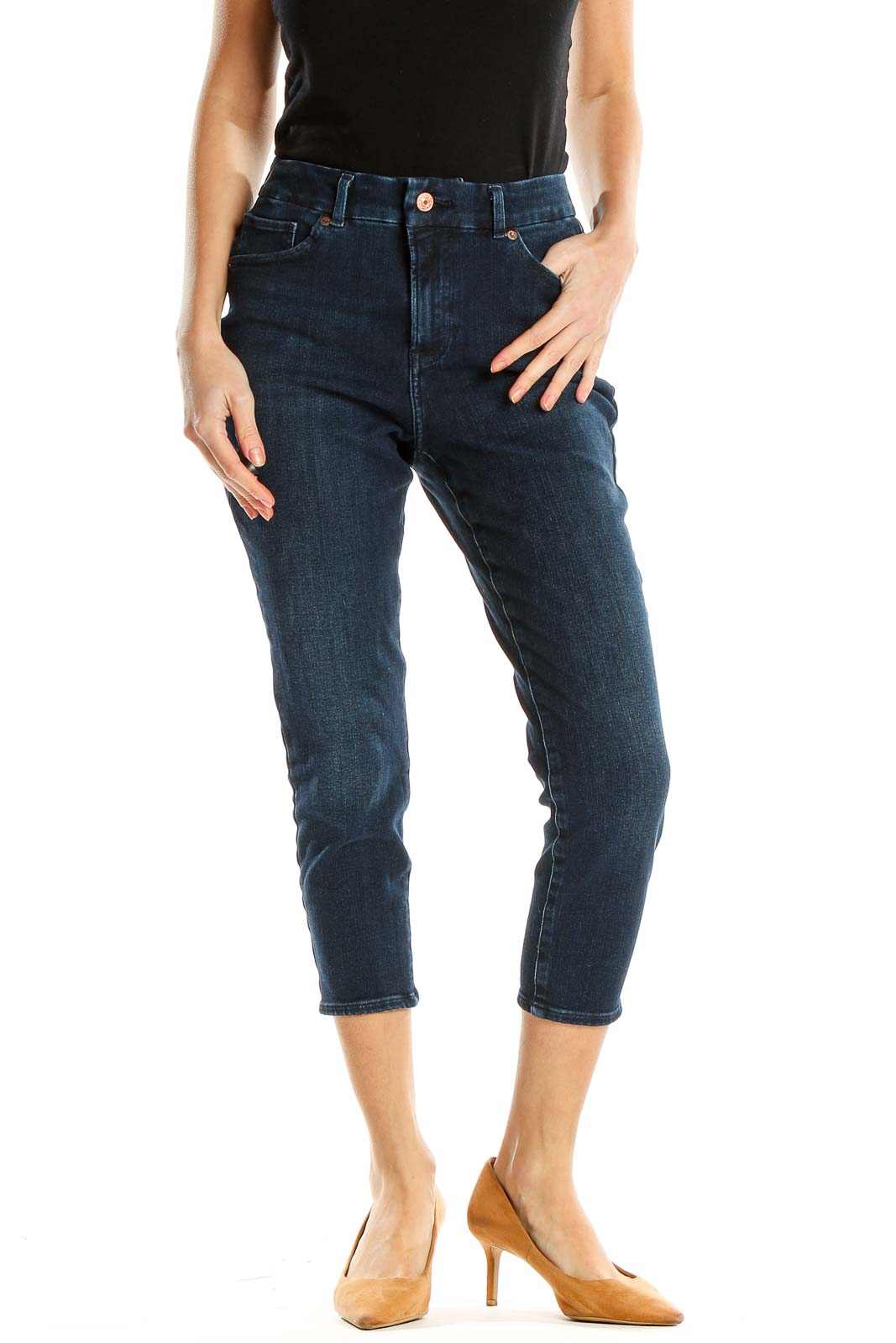 Blue Cropped Jeans Front