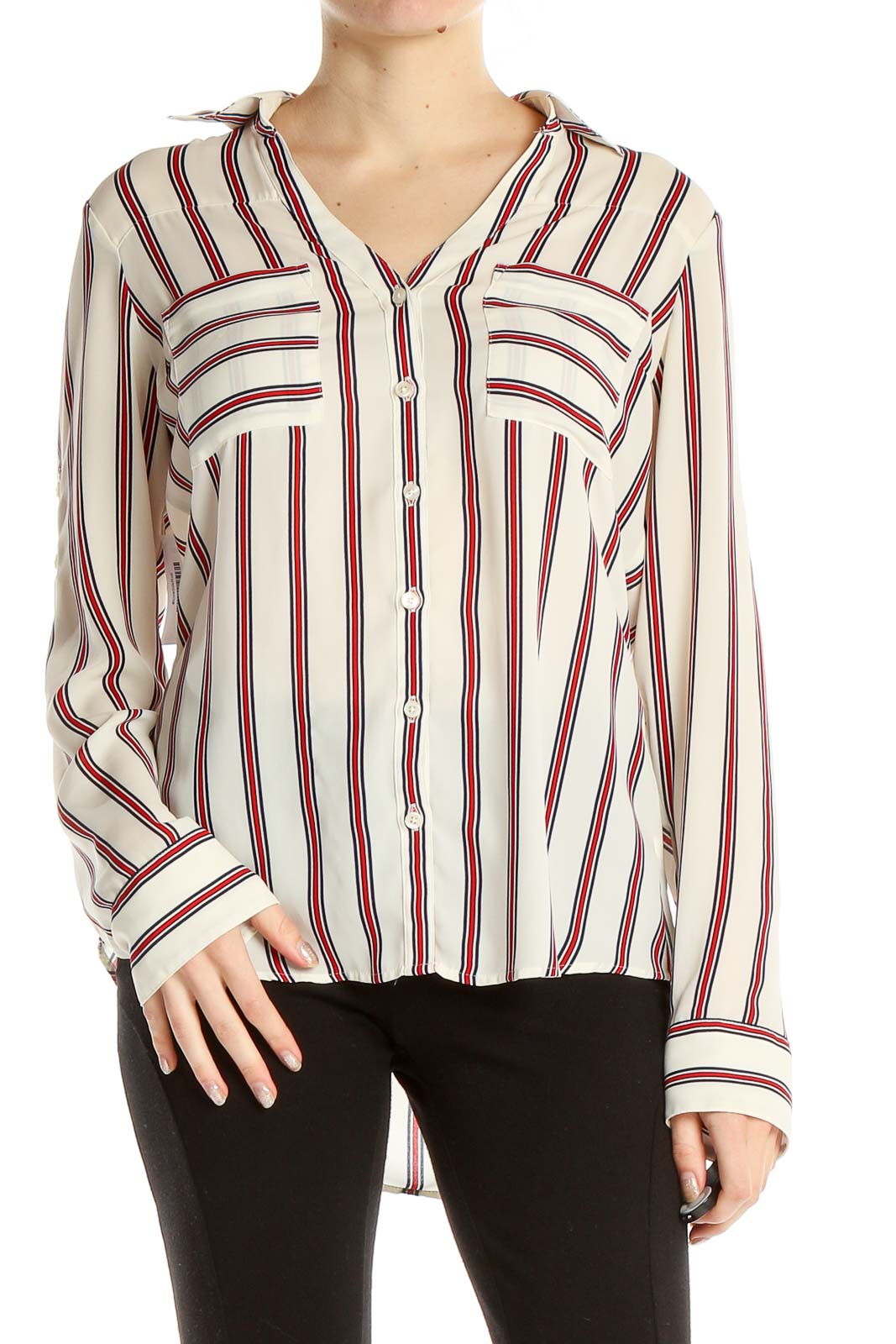 White Red Striped Formal Top Front