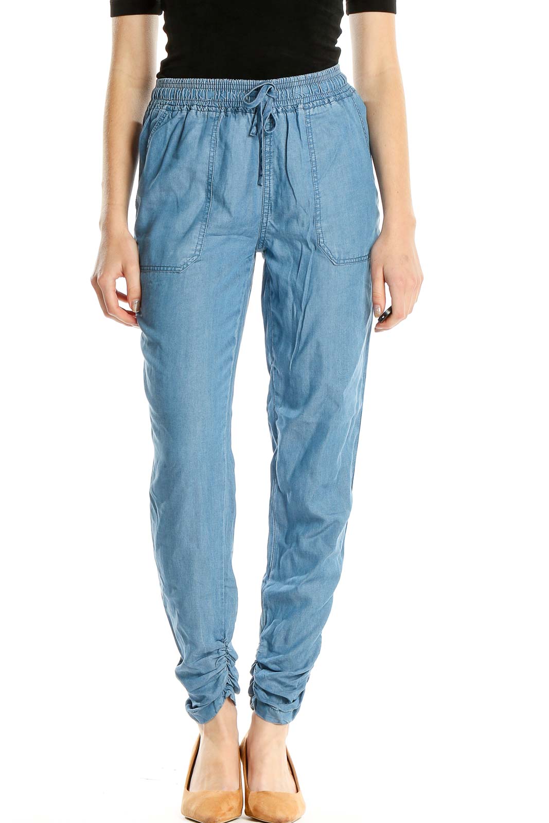 Blue Casual Drawstring Pants Front