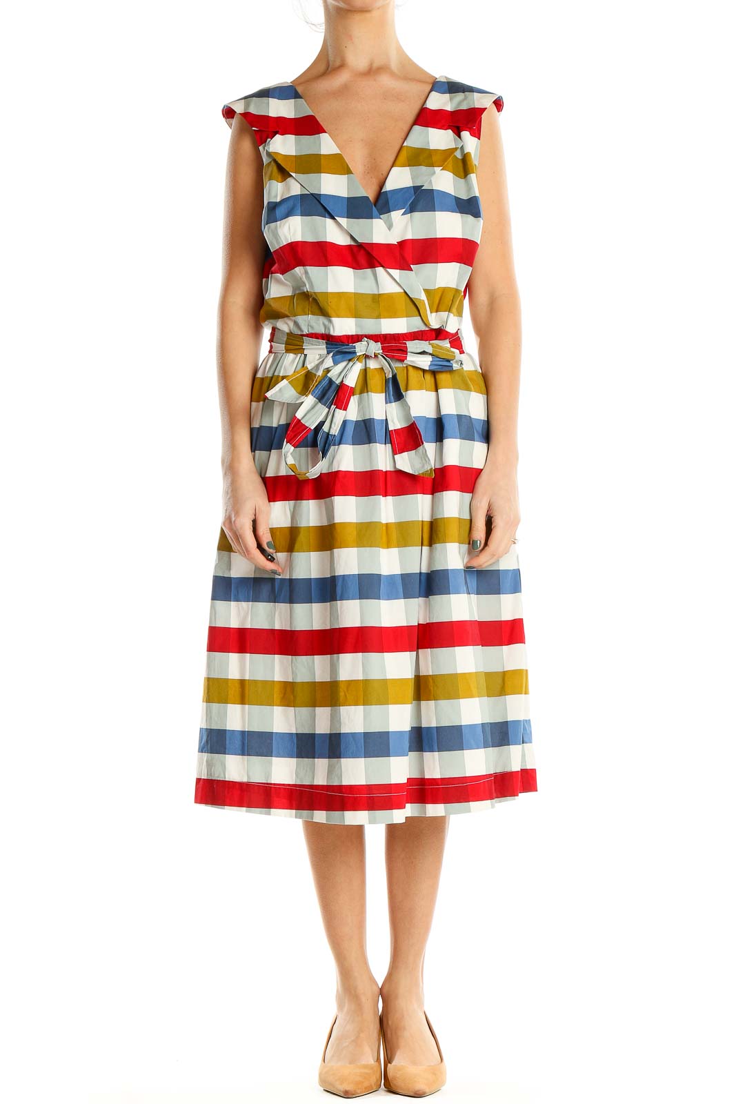 Multicolor Checkered Fit & Flare Dress Front