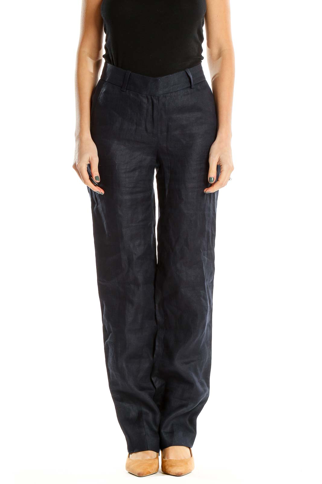 Blue Textured Classic Trousers Front