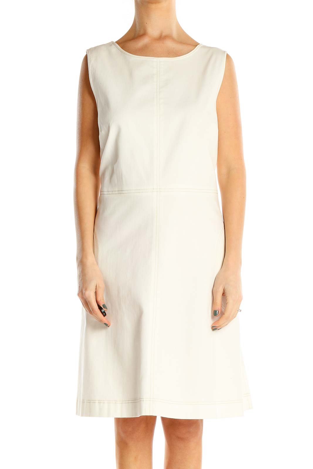 White Structured Classic A-Line Dress Front