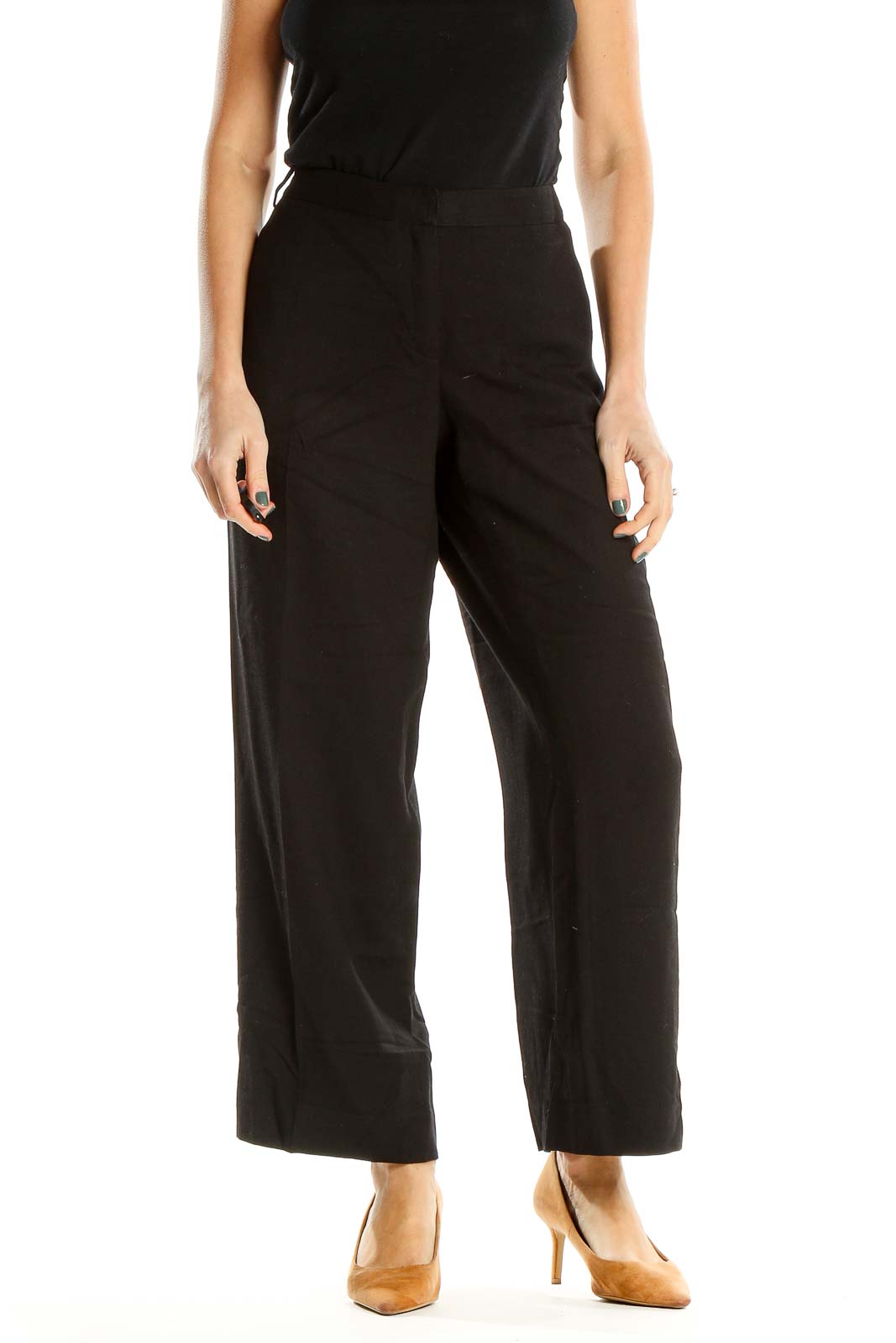 Black Classic Wide Leg Ankle Trousers Front