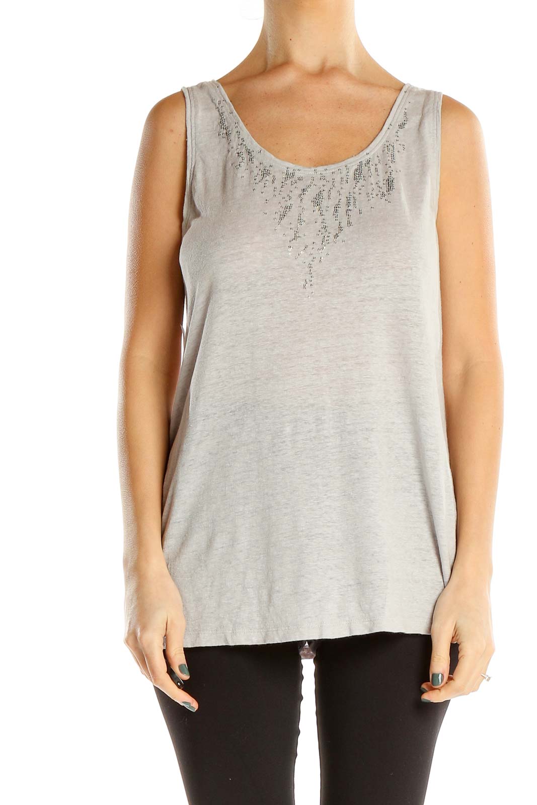 Gray Tank Top With Sequin Detail Front