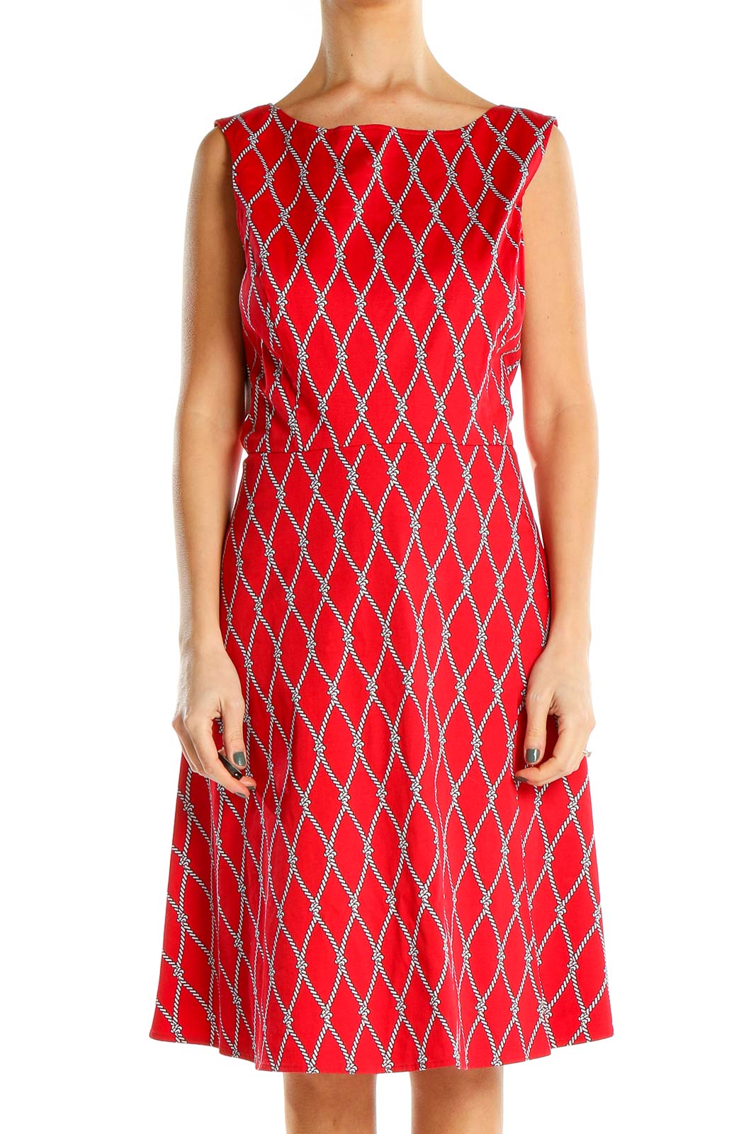 Red Chain Link Print Fit & Flare Dress Front