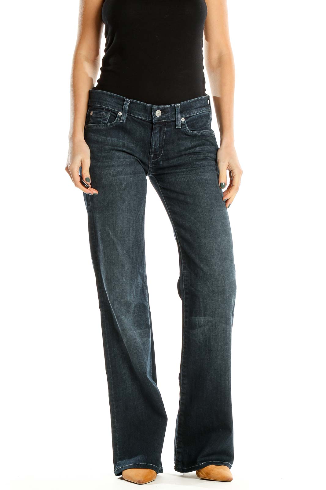 Blue Low Rise Gray Rinse Bootcut Jeans Front
