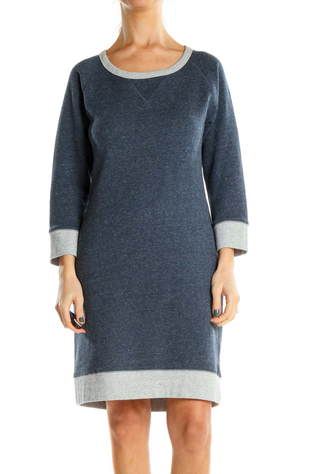 Blue Knit Sweater Dress Front