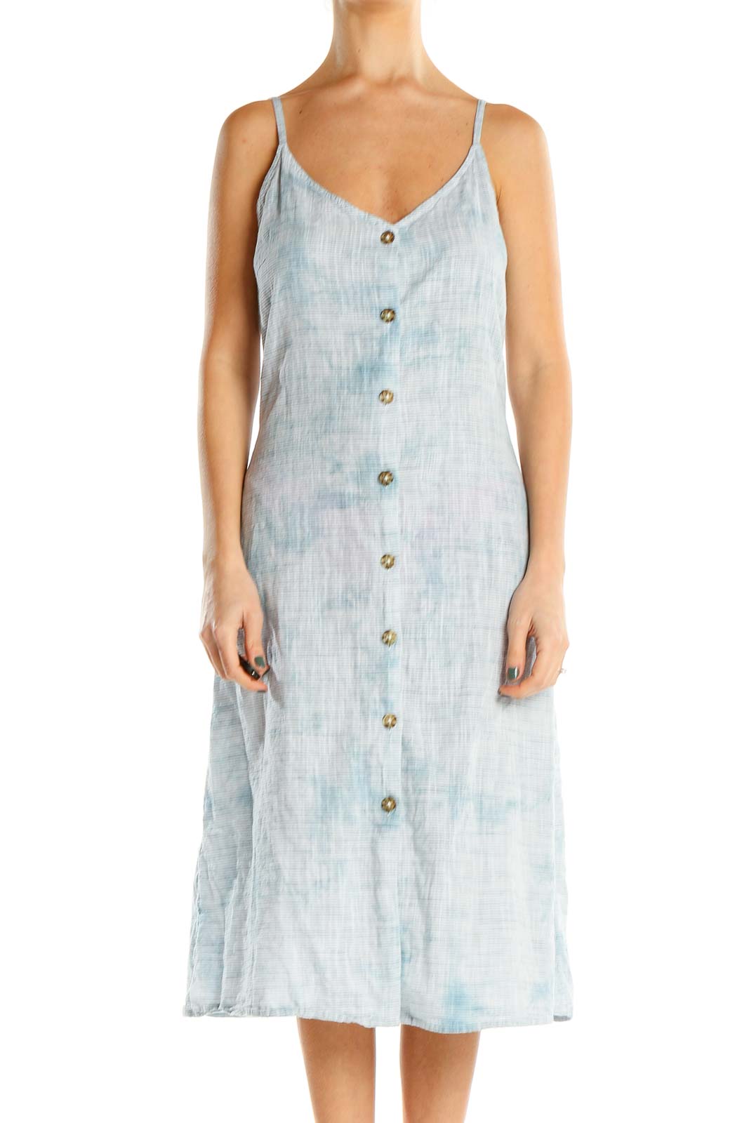 Blue Tie And Dye Casual A-Line Dress Front