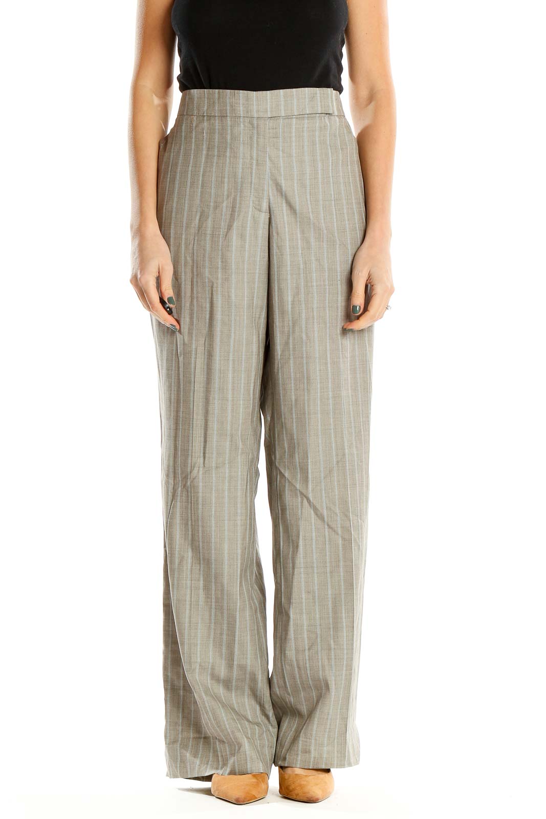 Gray Pin Stripe Classic Trousers Front