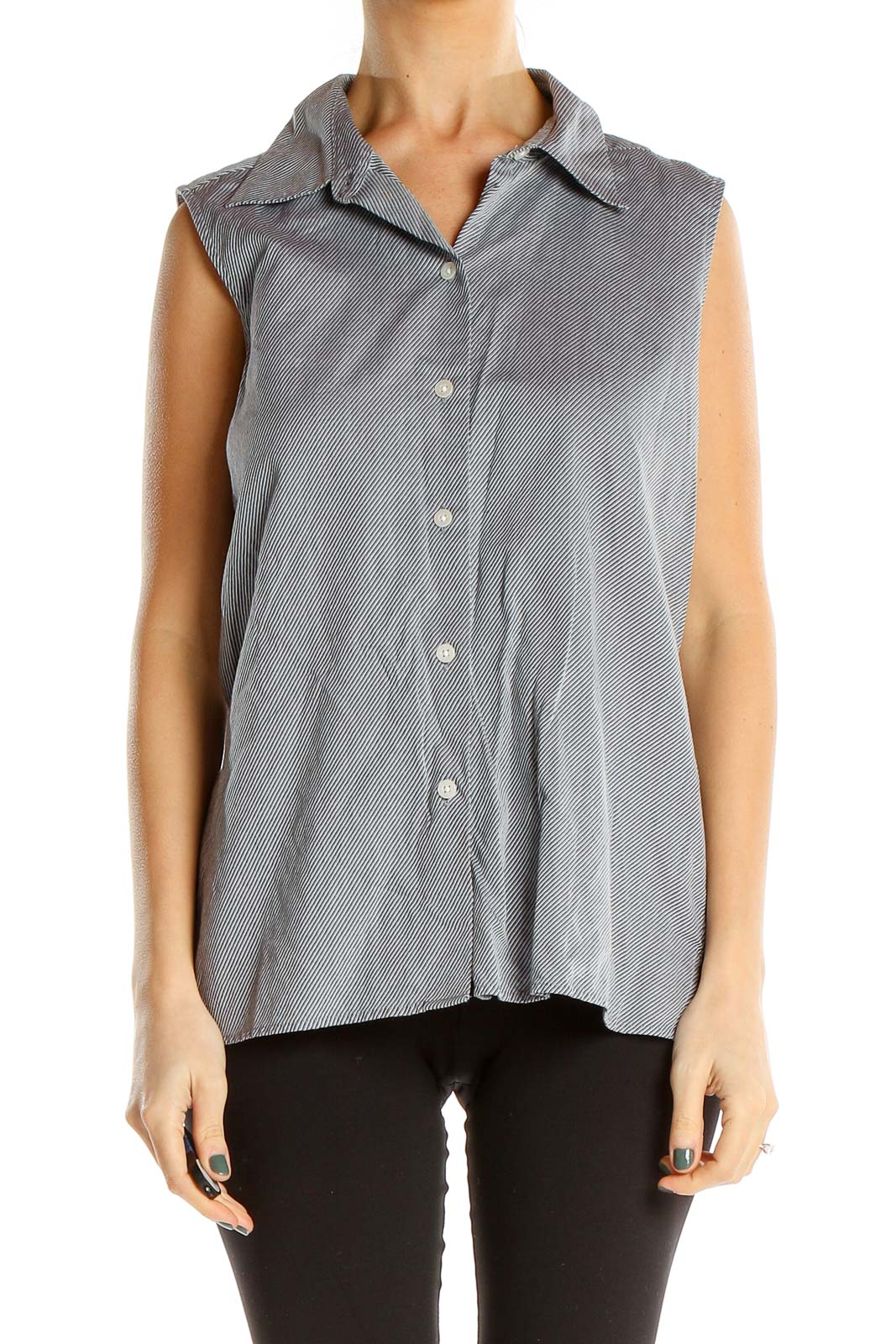 Gray Striped Formal Sleeveless Top Front