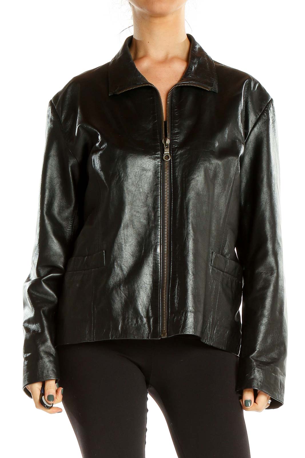 Black Leather Motorcycle Jacket Front
